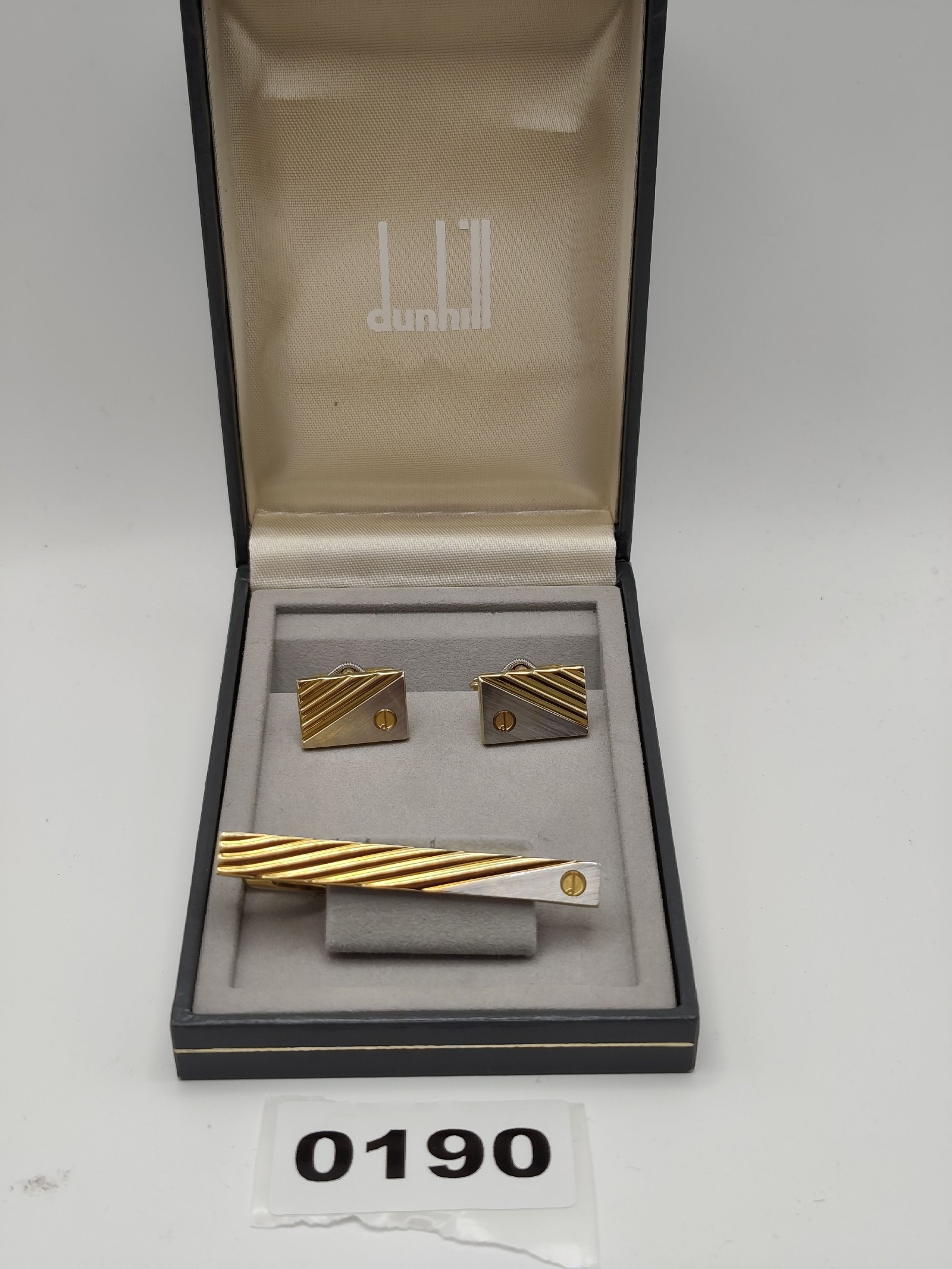 Dunhill Men Gold & Silver Tone Tie Clip & Cufflinks Set
