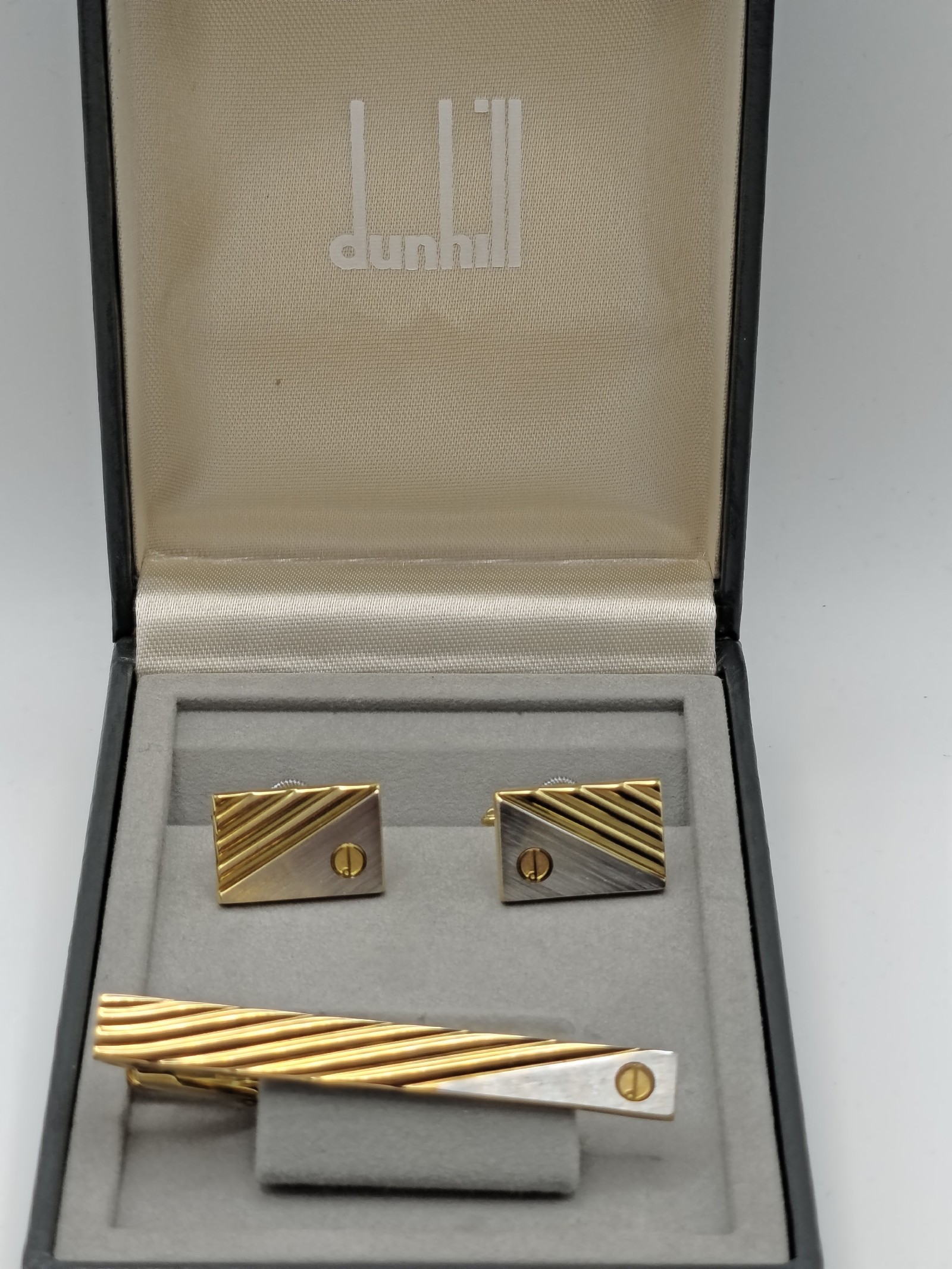 Dunhill Men Gold & Silver Tone Tie Clip & Cufflinks Set image 2