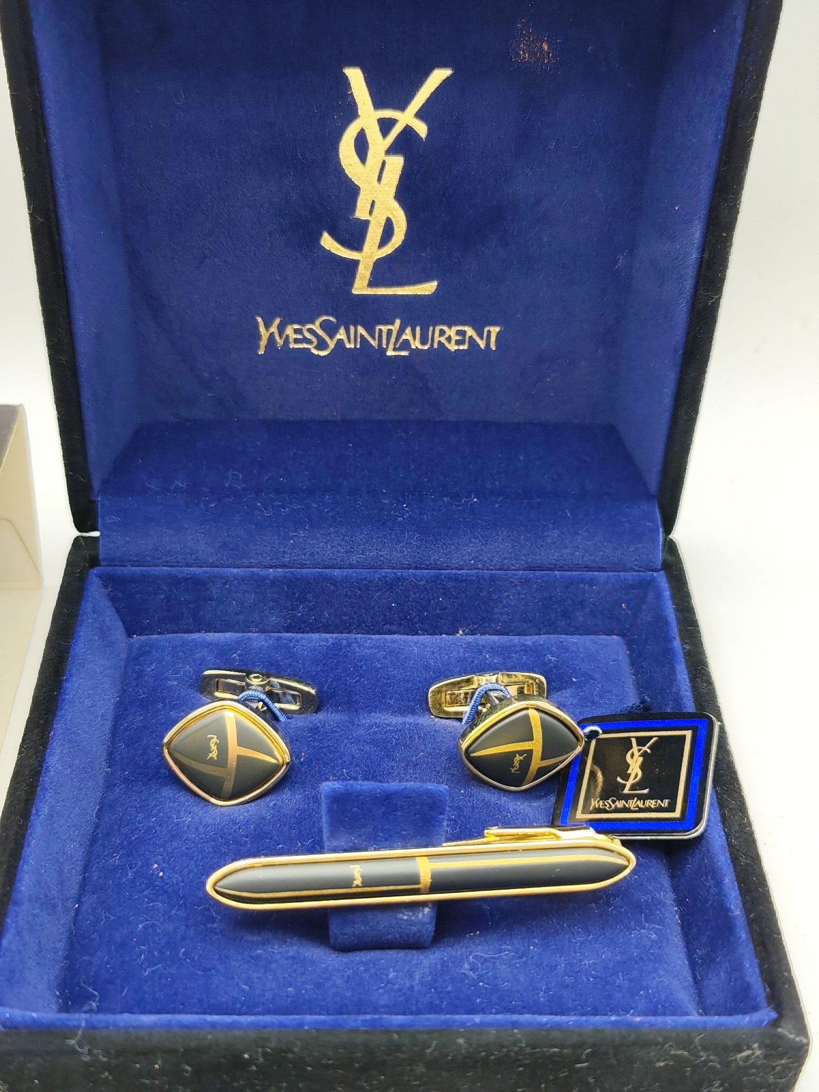 Yves Saint Laurent Men's Black & Gold Cufflinks & Tie Clip Set image 2