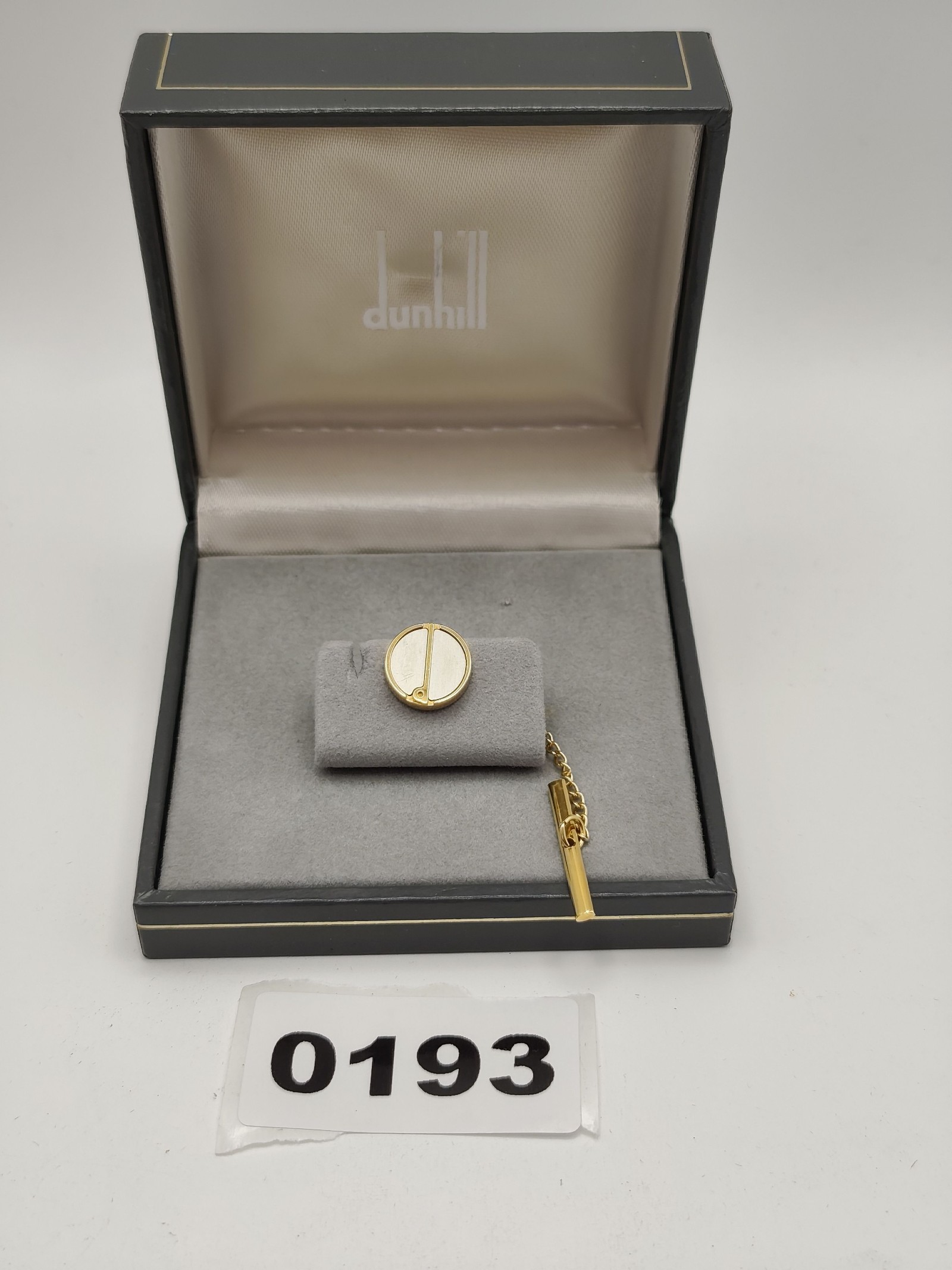 Dunhill Men Gold & Silver Tone Round Tie Tack Pin with Chain