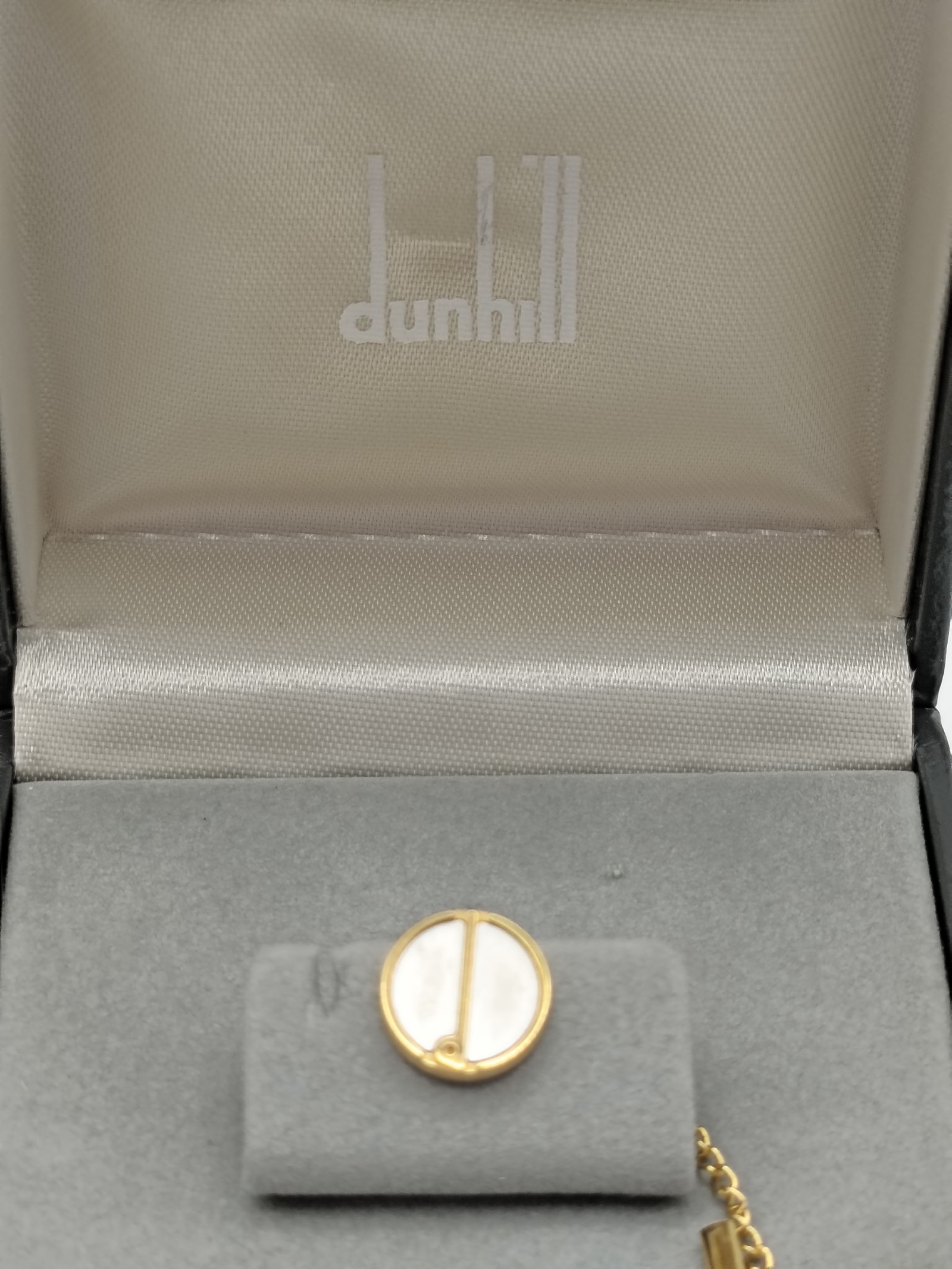 Dunhill Men Gold & Silver Tone Round Tie Tack Pin with Chain image 2