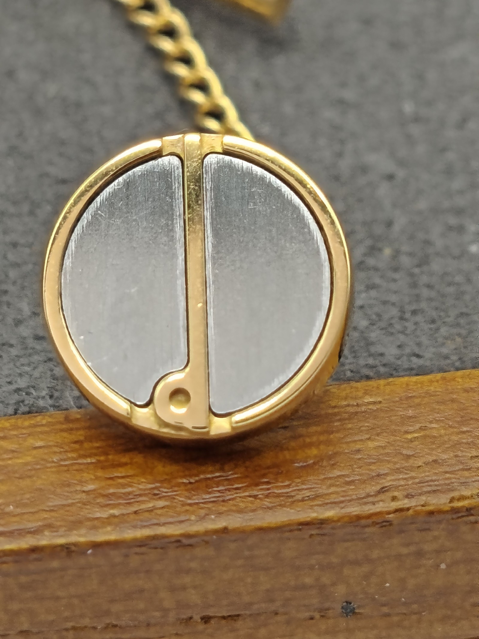 Dunhill Men Gold & Silver Tone Round Tie Tack Pin with Chain image 5
