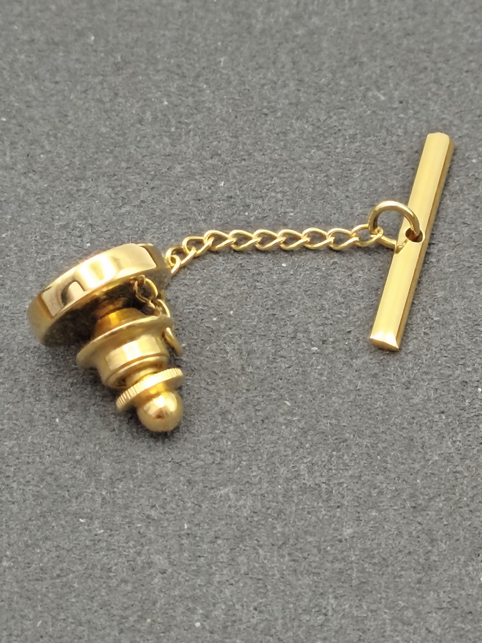 Dunhill Men Gold & Silver Tone Round Tie Tack Pin with Chain image 6