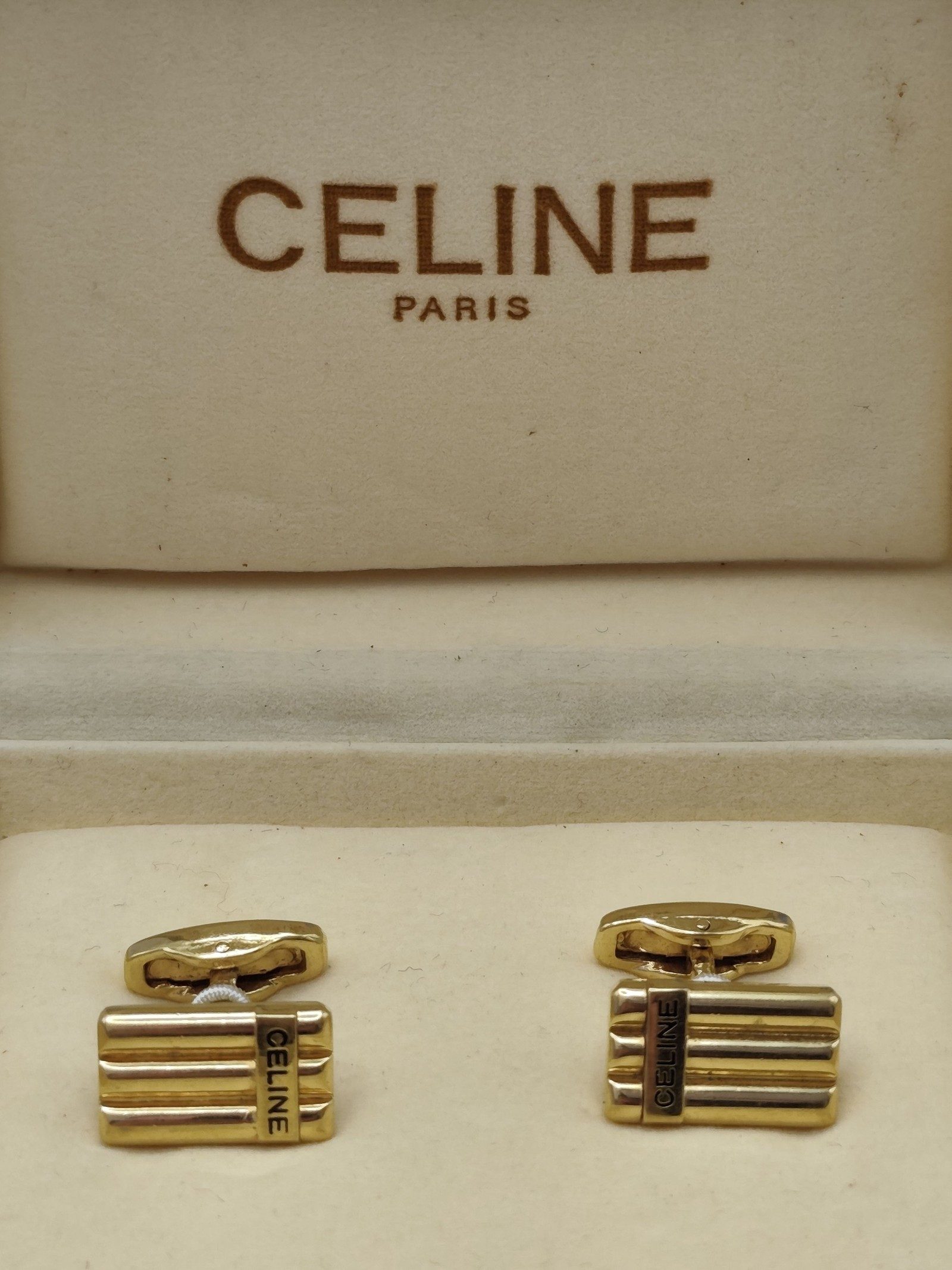 Celine Gold Tone Logo Cufflinks Men with Box image 2