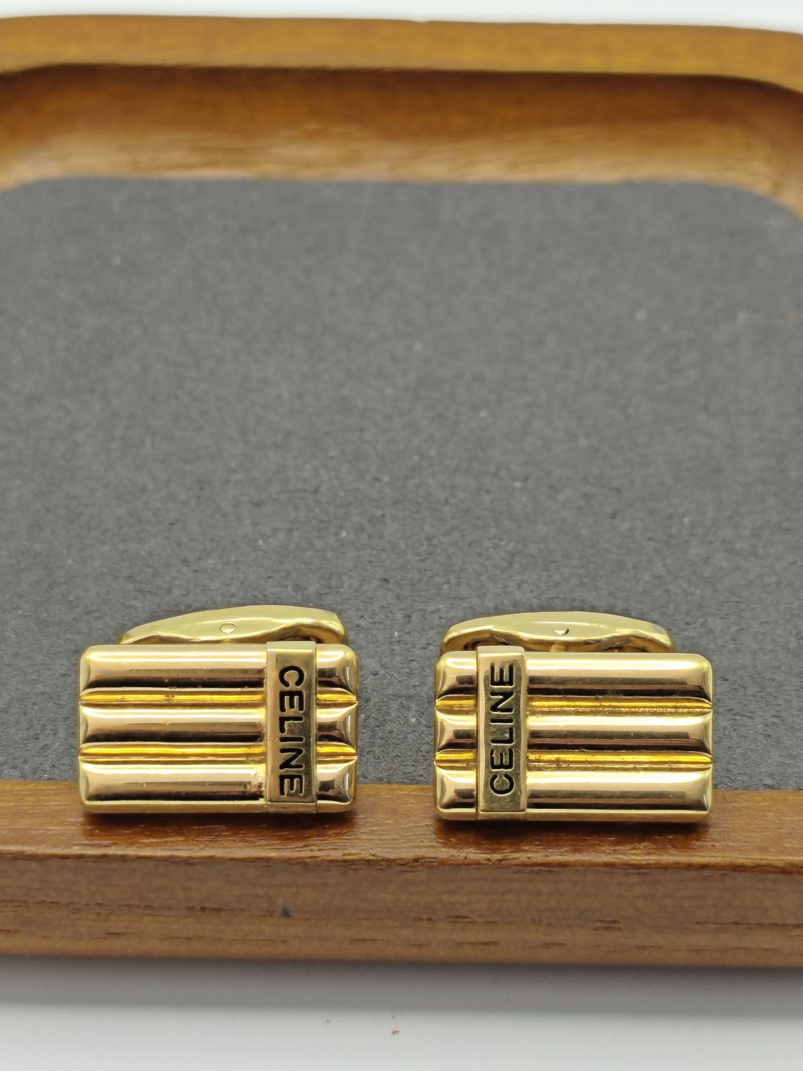Celine Gold Tone Logo Cufflinks Men with Box image 4