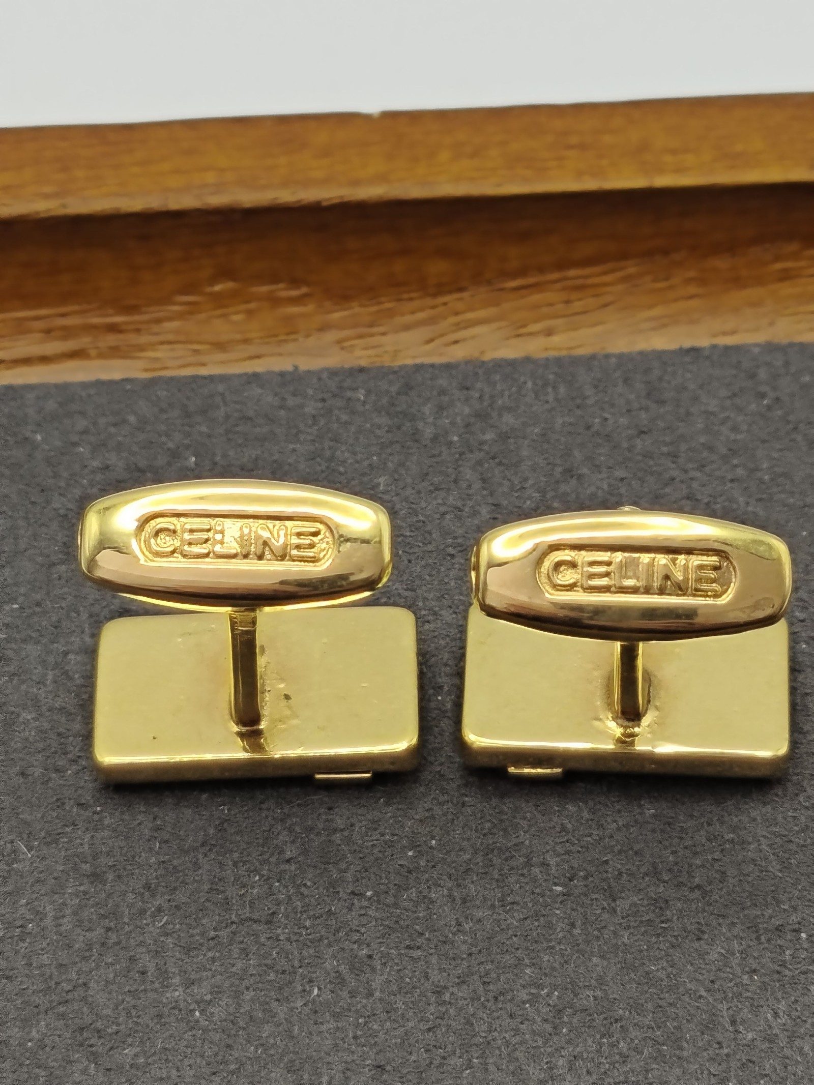 Celine Gold Tone Logo Cufflinks Men with Box image 6