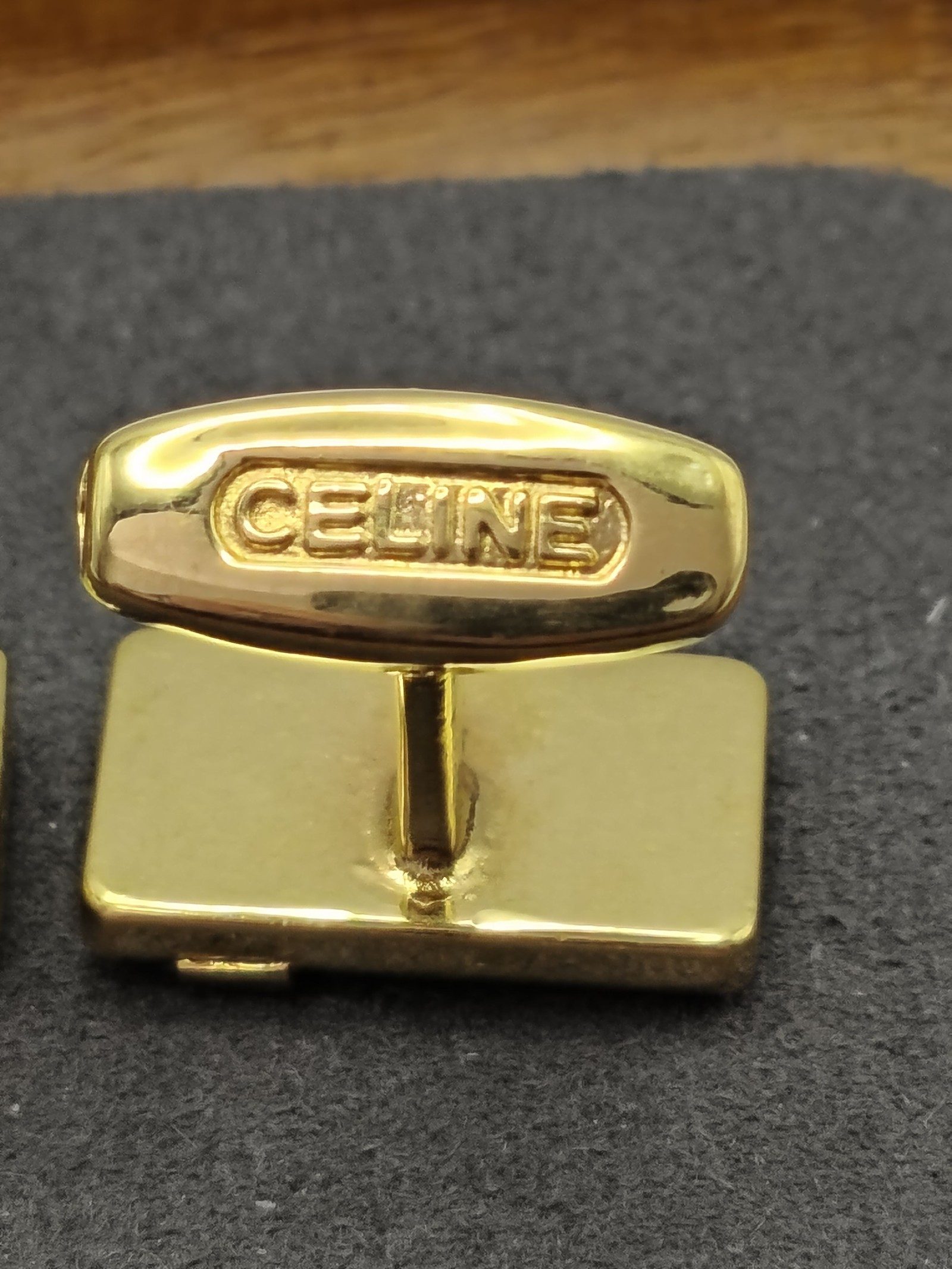 Celine Gold Tone Logo Cufflinks Men with Box image 7