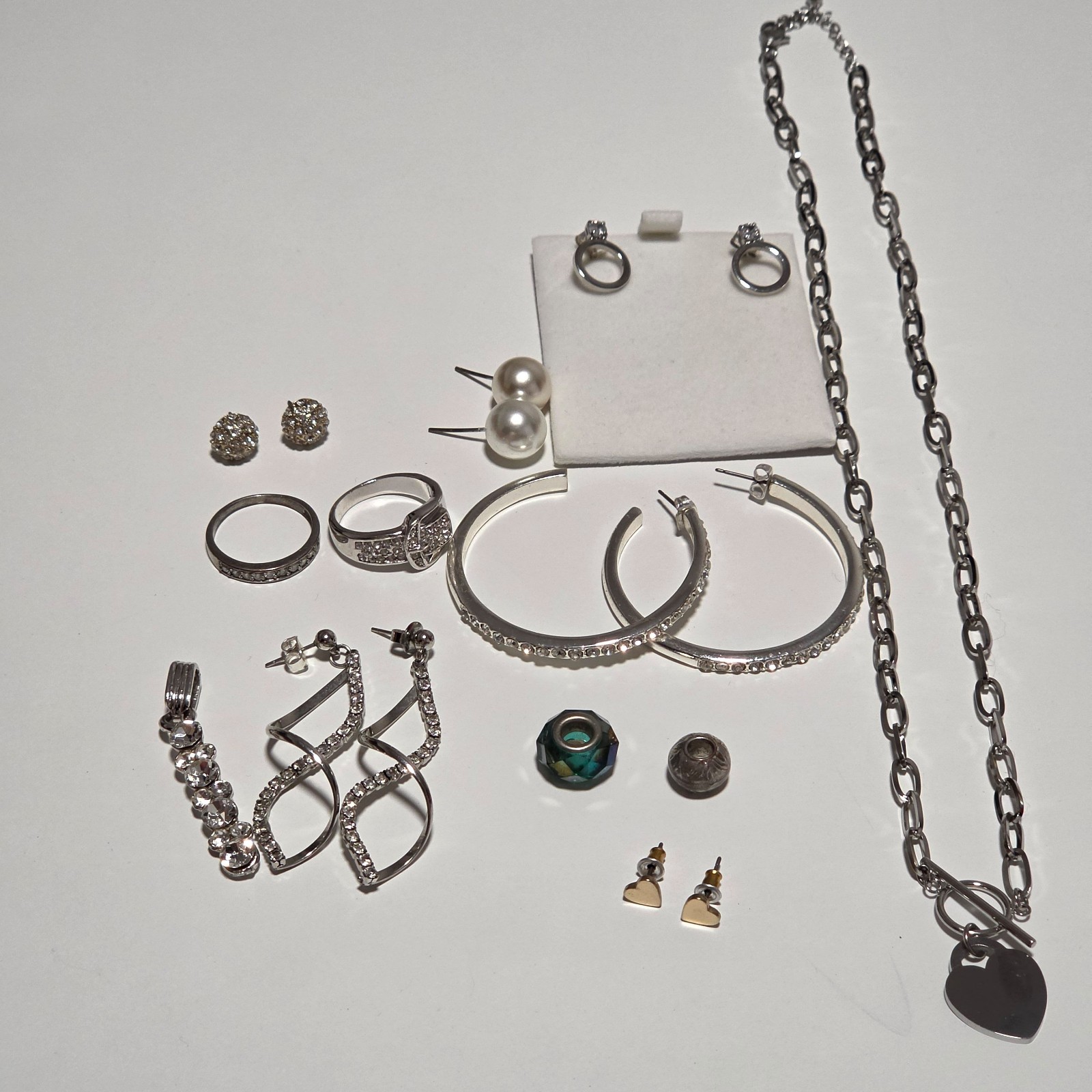 Costume Silver Tone Mixed Jewelry Set Necklace Earrings Rings Charms ect. B4