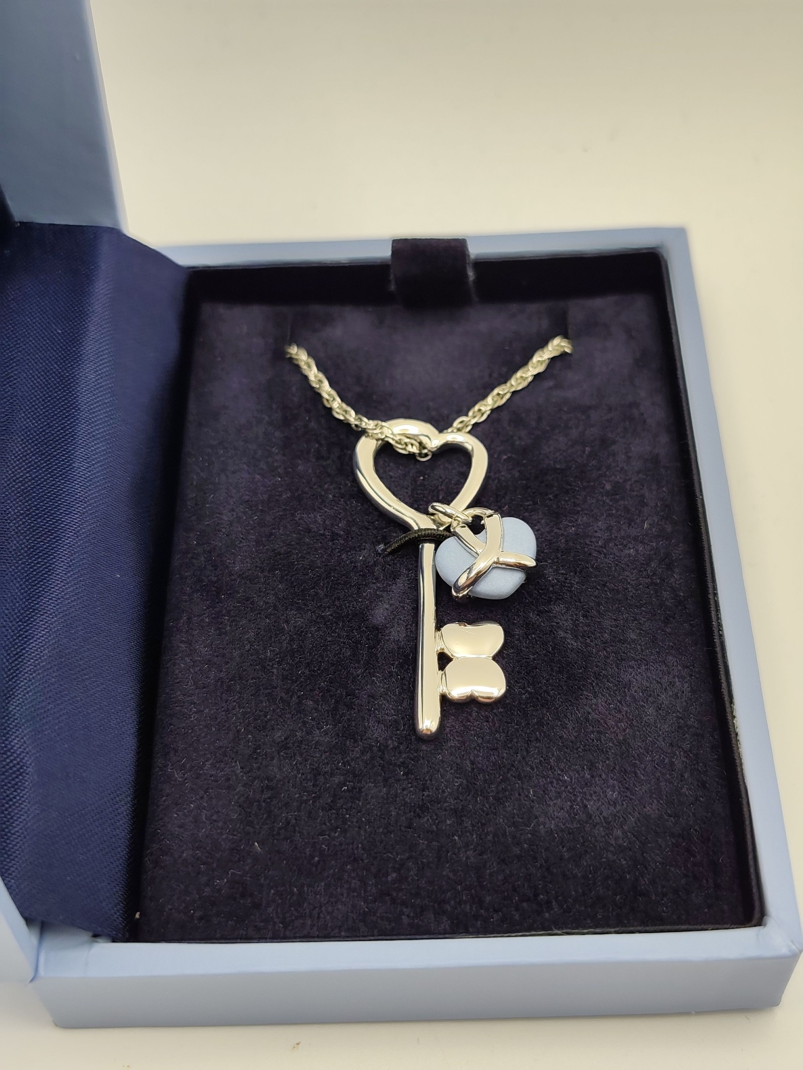 Wedgwood Silver Tone Key Heart Pendant Necklace with Blue Charm Women Other image 2