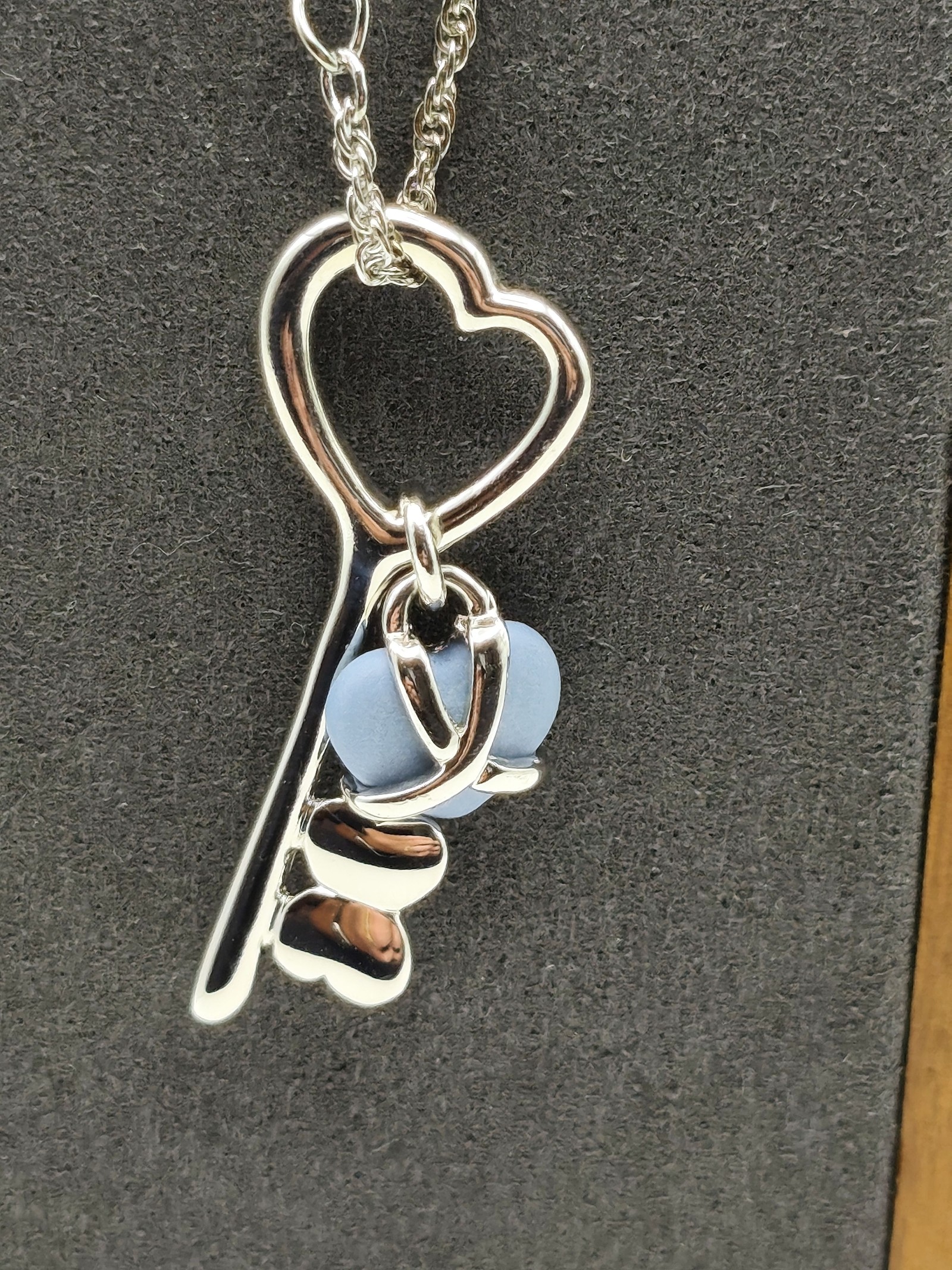 Wedgwood Silver Tone Key Heart Pendant Necklace with Blue Charm Women Other image 4