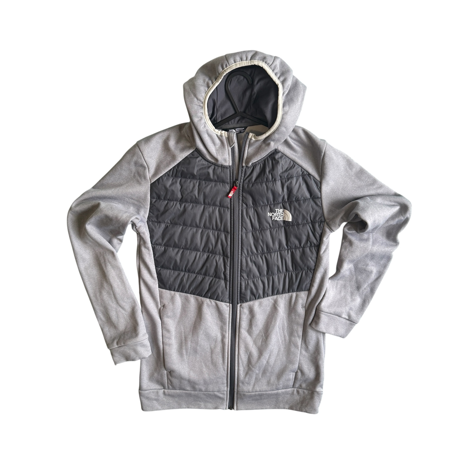 The North Face Boys XL 18-20 Grey Hybrid Quilted Full Zip Hooded Jacket