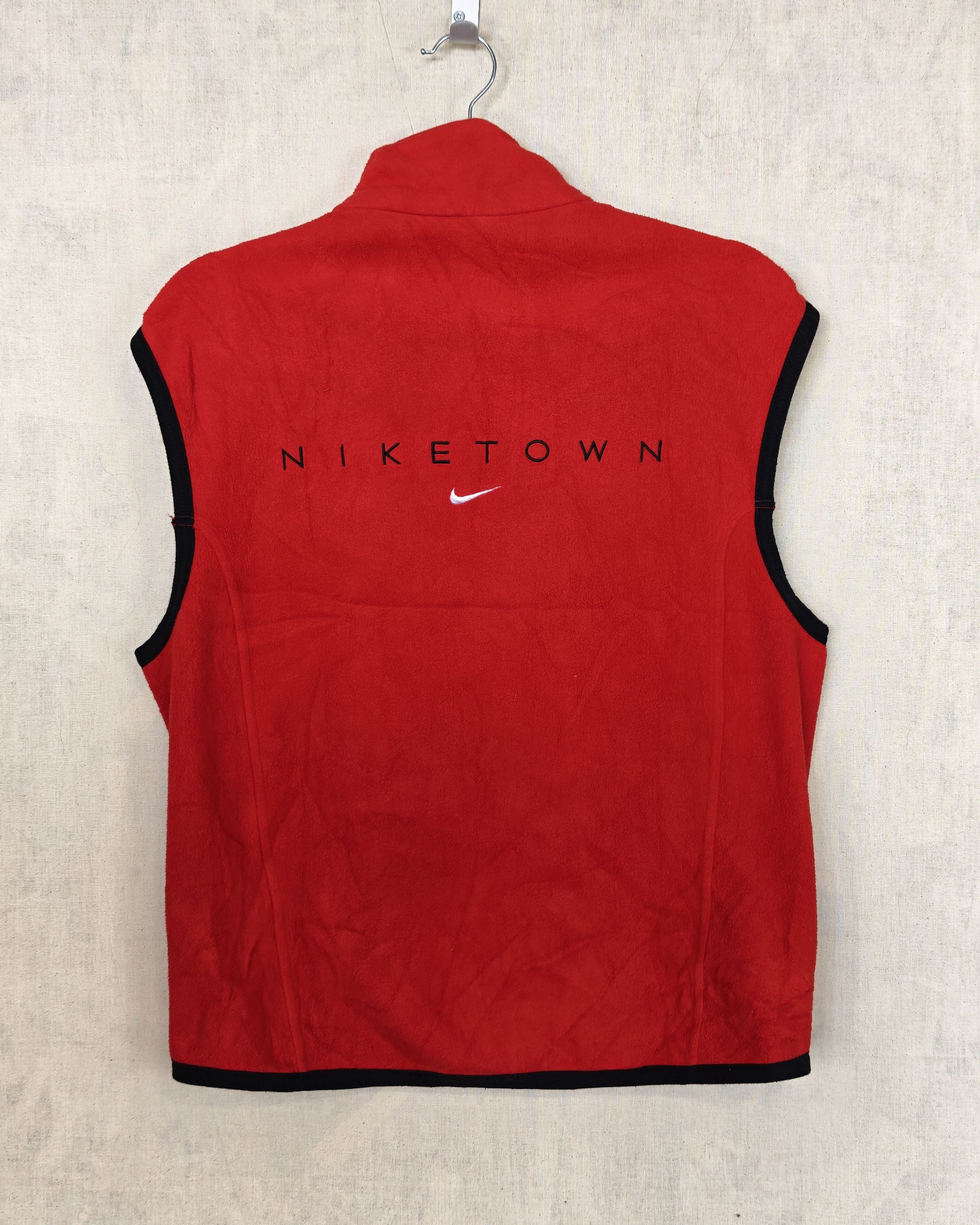 Vintage 1990s Nike Red & Black Sleeveless Fleece Jacket Small Unisex Niketown image 2