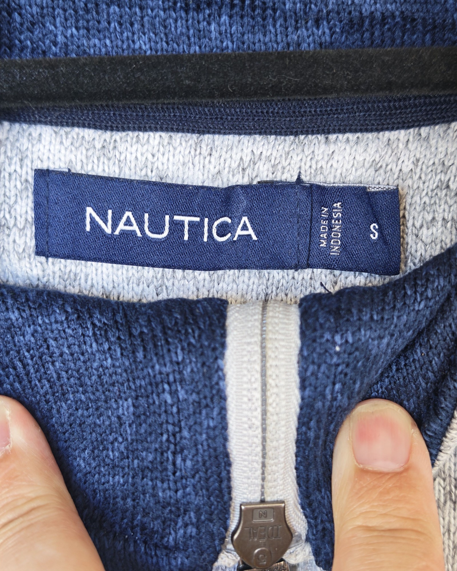 Nautica Grey & Navy Half Zip Knit Jumper Small Gorpcore Sailing image 3