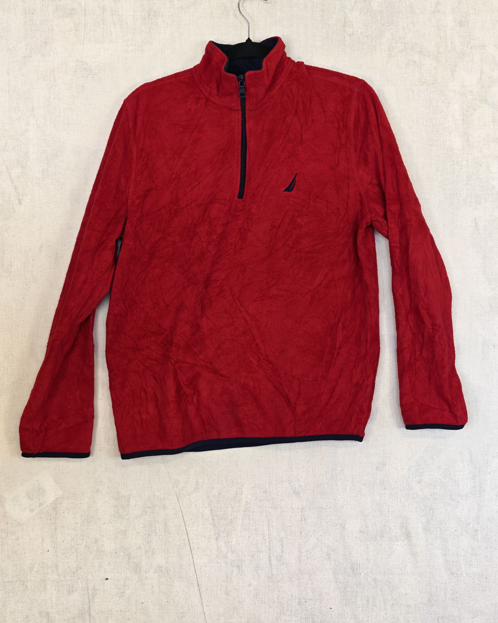 Nautica Red & Navy Fleece Zip Neck Jumper Small Gorpcore Sailing Spellout