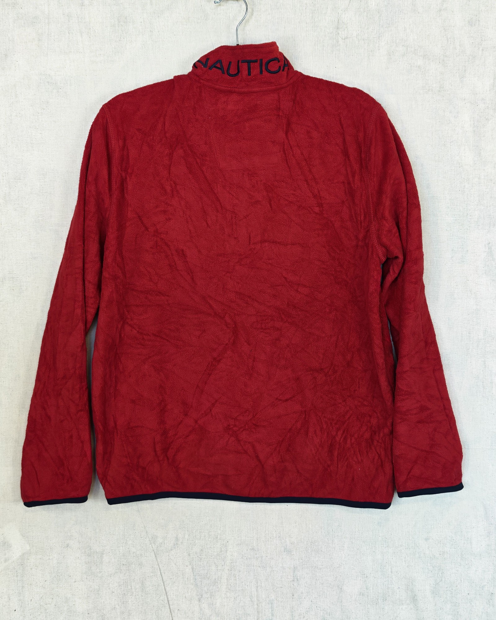 Nautica Red & Navy Fleece Zip Neck Jumper Small Gorpcore Sailing Spellout image 2