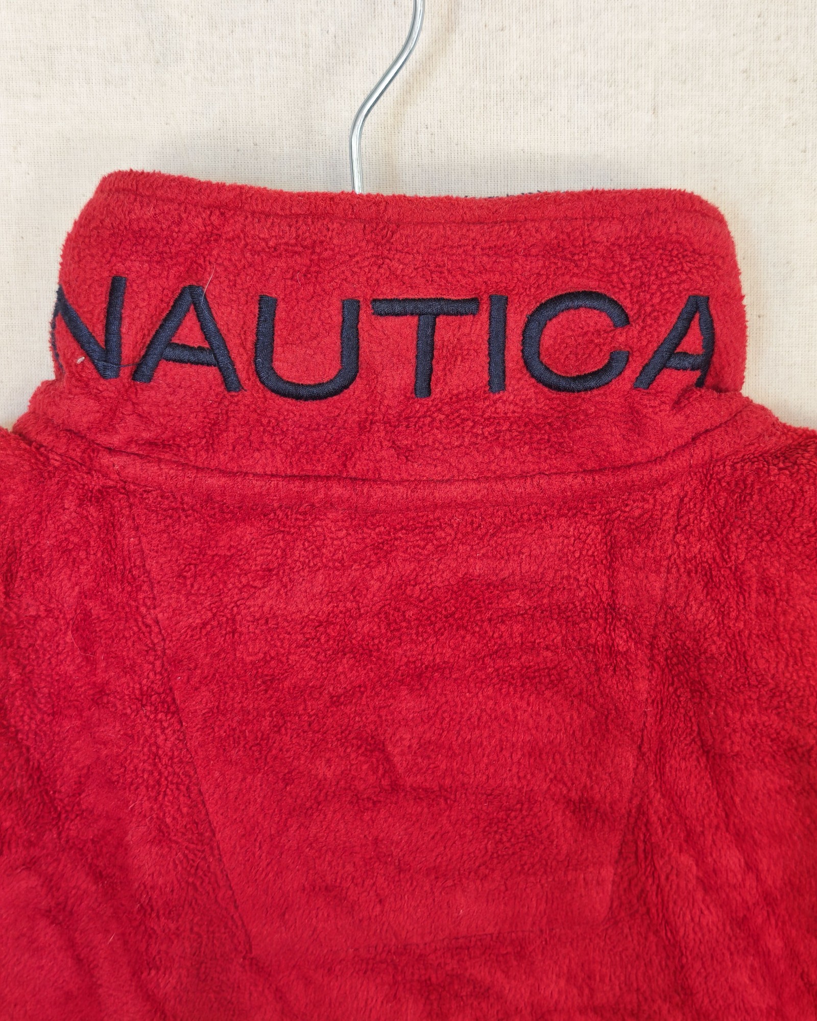 Nautica Red & Navy Fleece Zip Neck Jumper Small Gorpcore Sailing Spellout image 7