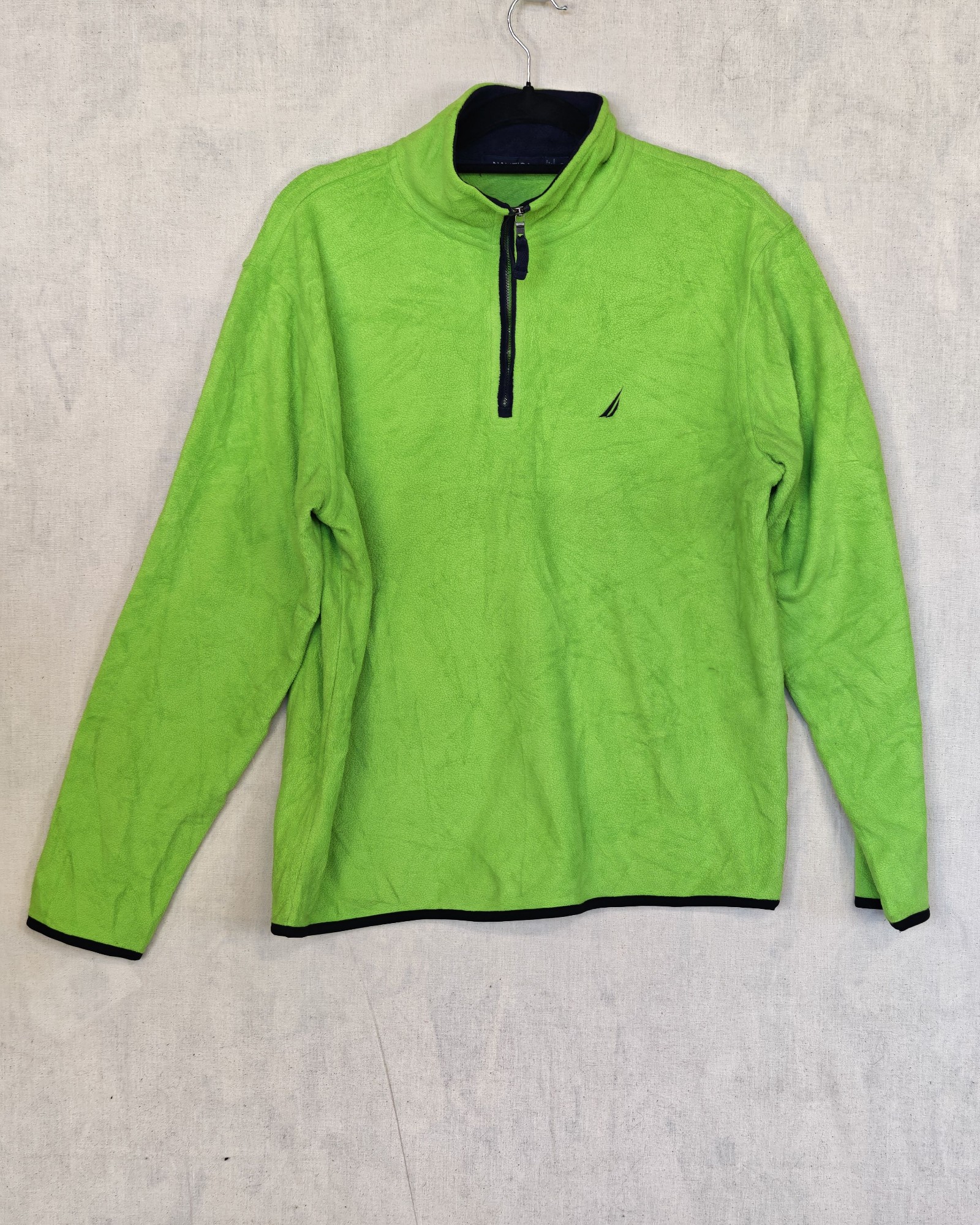 Nautica Green & Navy Fleece Pullover Small Soft Warm Gorpcore Sailing Spellout