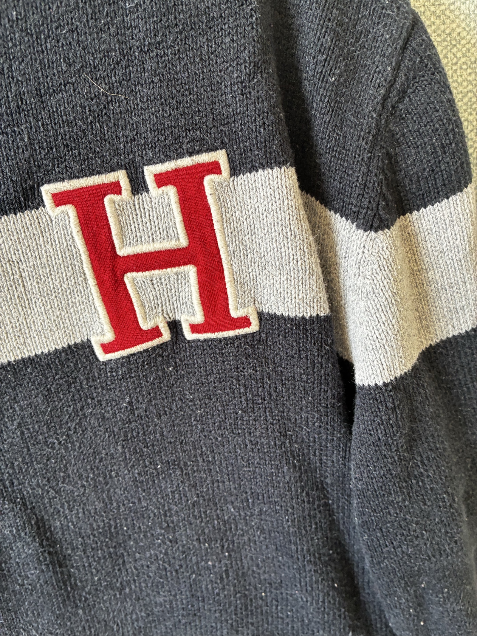 Tommy Hilfiger Black & Beige Striped V-Neck Sweater 14 image 2