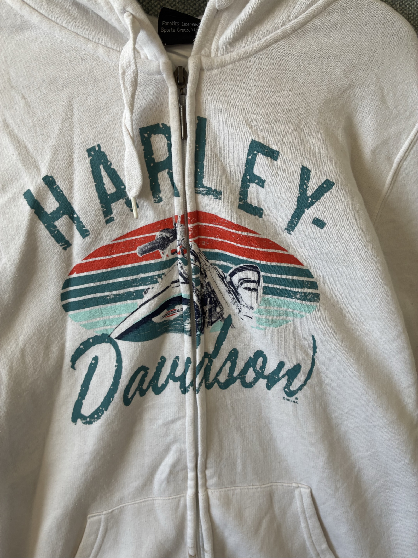 Harley Davidson White Zip-Up Hoodie Large Vintage Print image 3