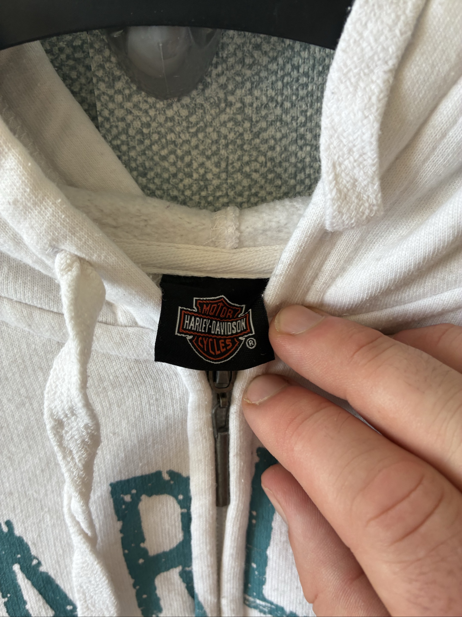 Harley Davidson White Zip-Up Hoodie Large Vintage Print image 4