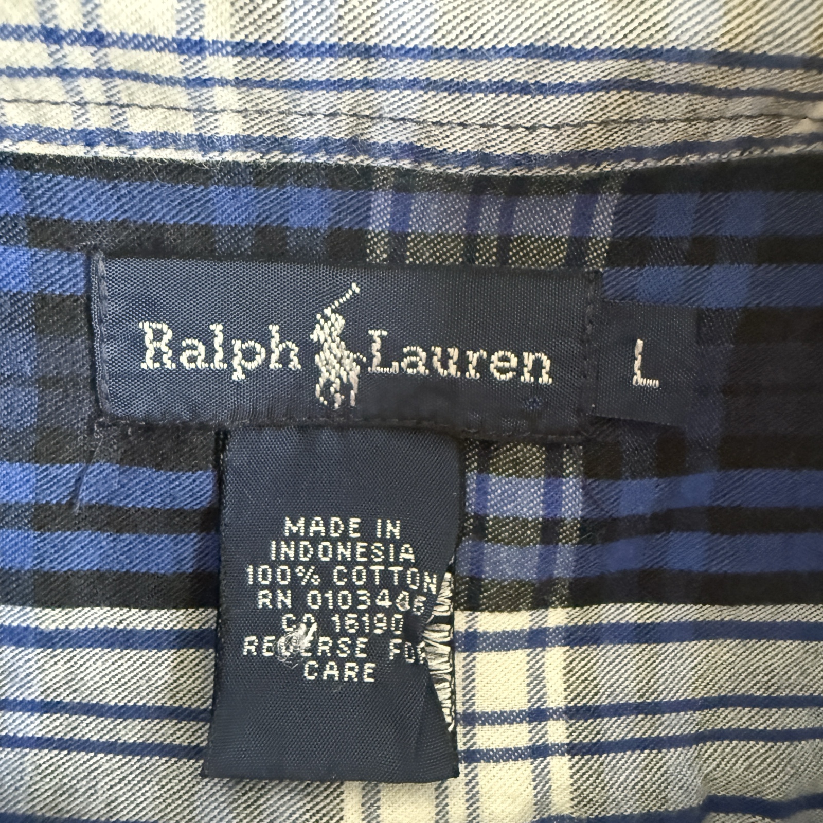 Ralph Lauren Men’s L Blue Check Cotton Long Sleeve Button-Down Shirt image 3