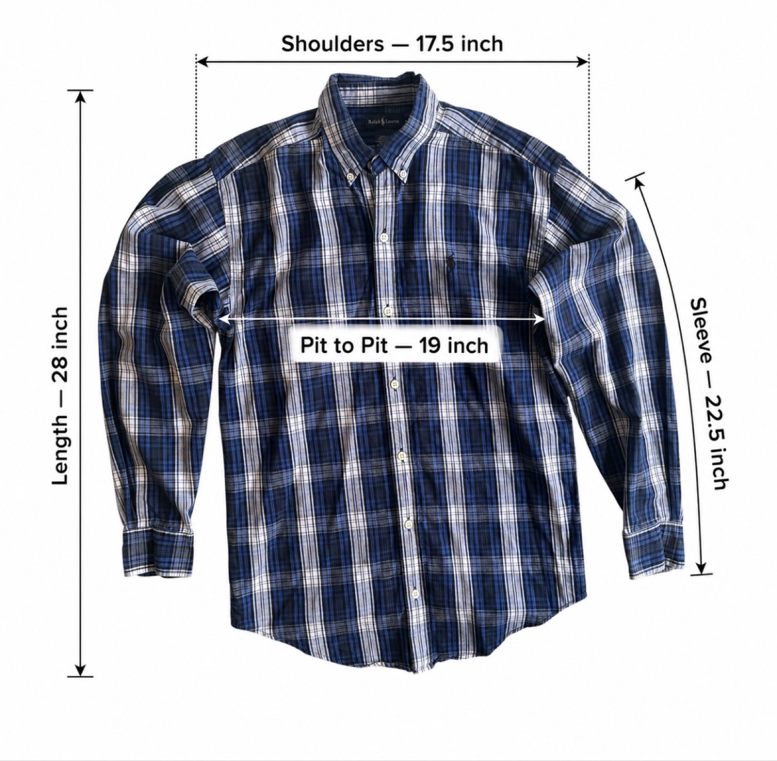 Ralph Lauren Men’s L Blue Check Cotton Long Sleeve Button-Down Shirt image 9