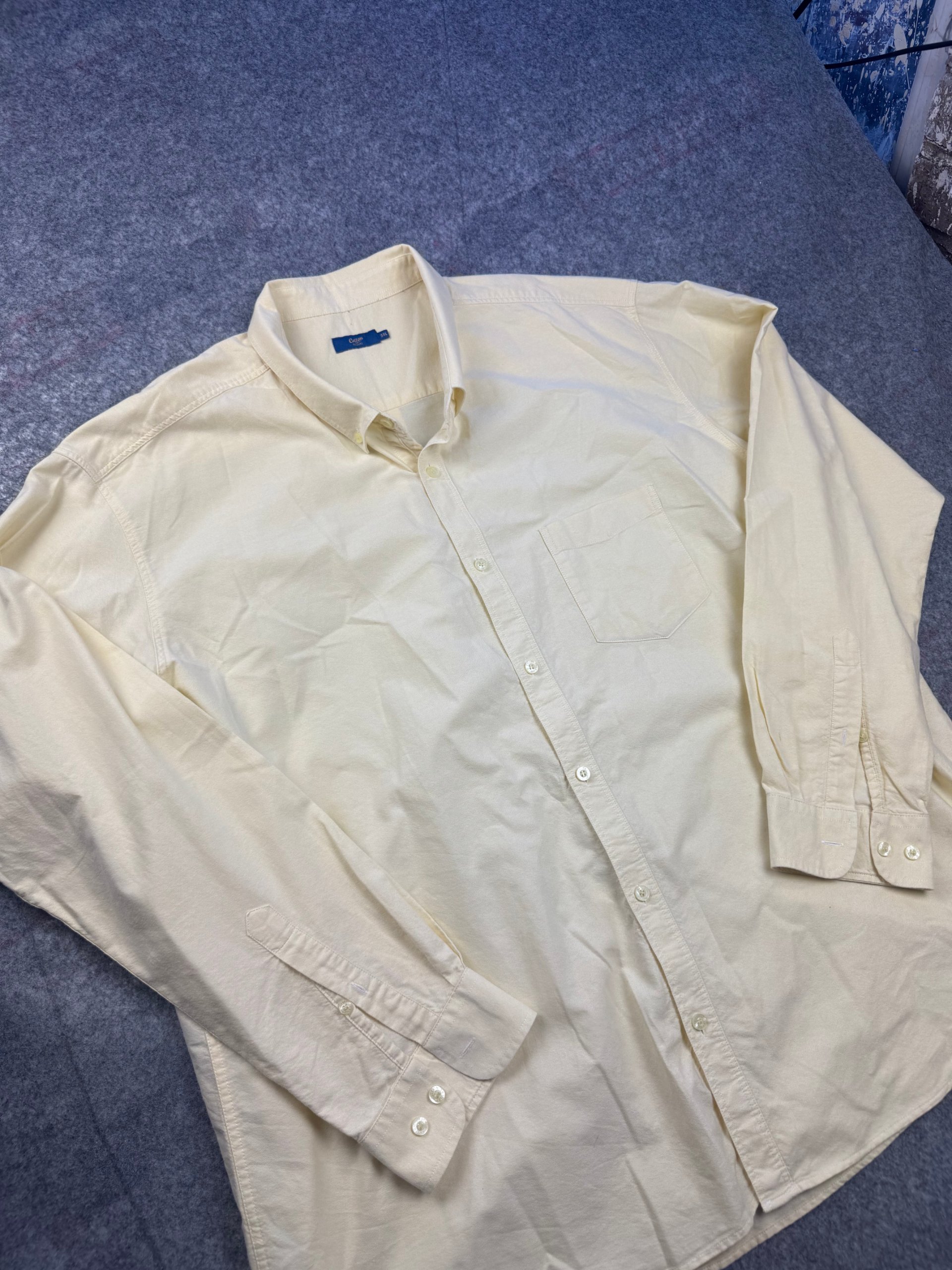 Cotton Traders Pale Yellow Oxford Shirt 3XL Long Sleeve Chest Pocket image 2