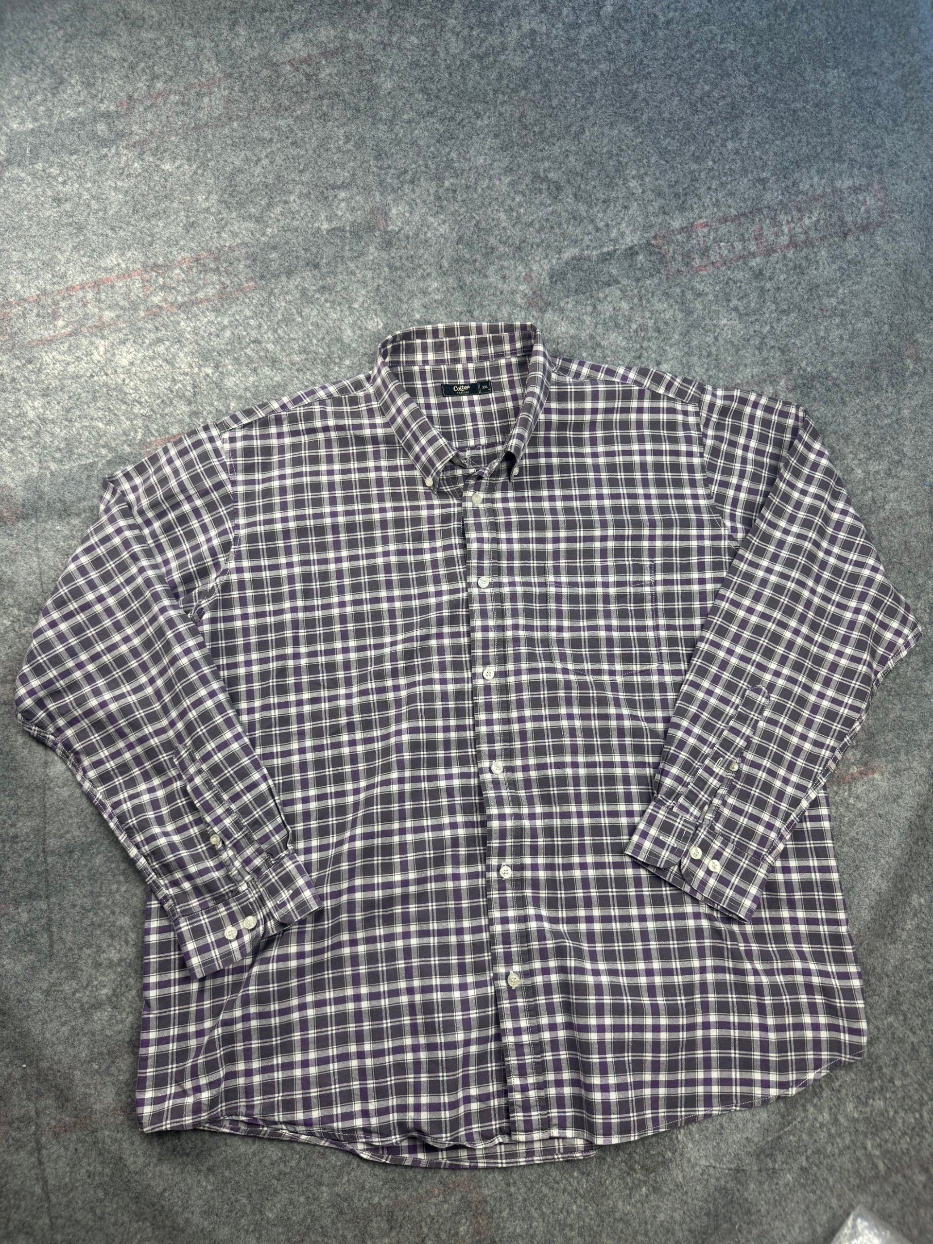 Cotton Traders Purple & White Check Shirt 3XL Long Sleeve Button Down