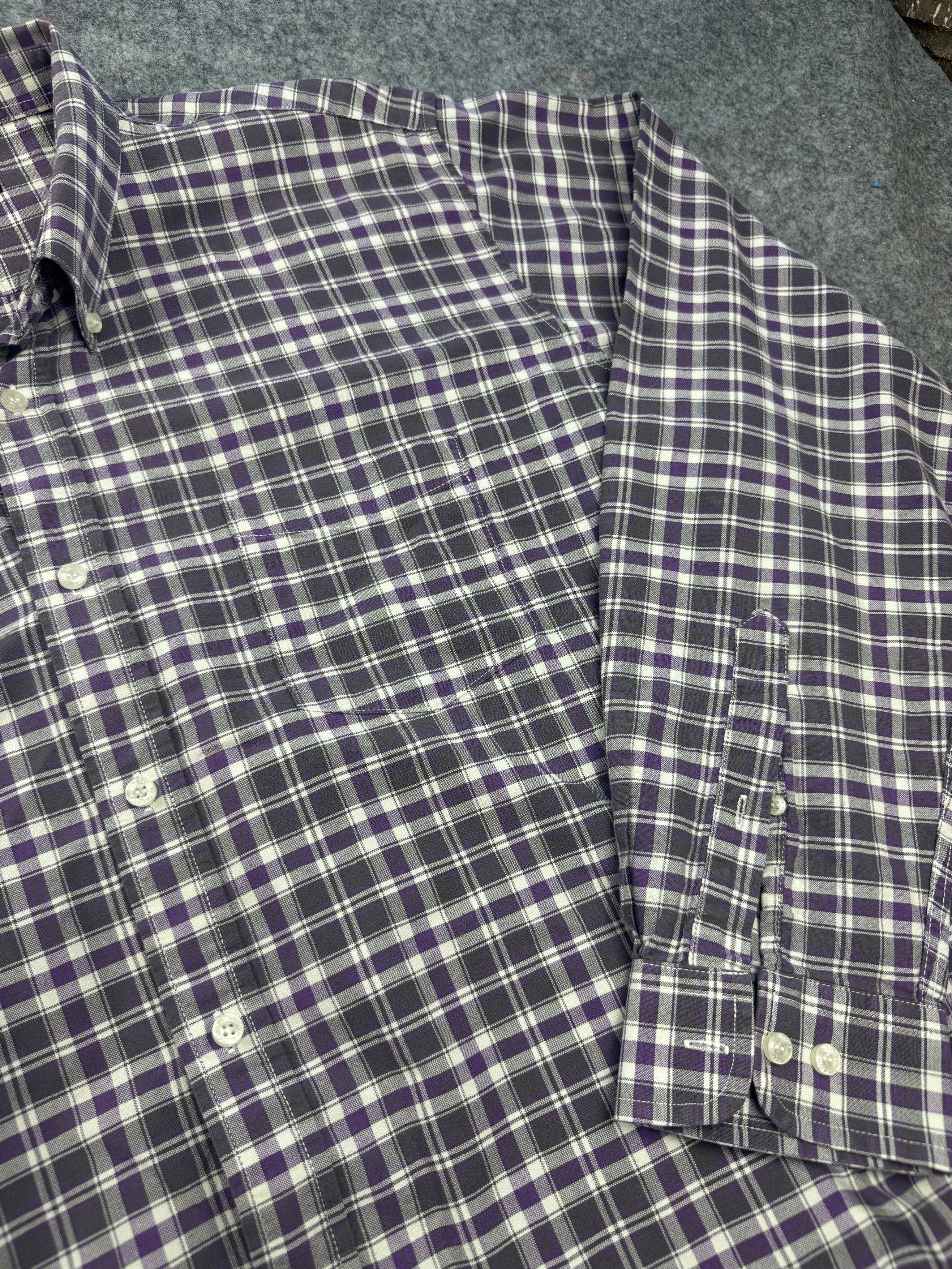 Cotton Traders Purple & White Check Shirt 3XL Long Sleeve Button Down image 3