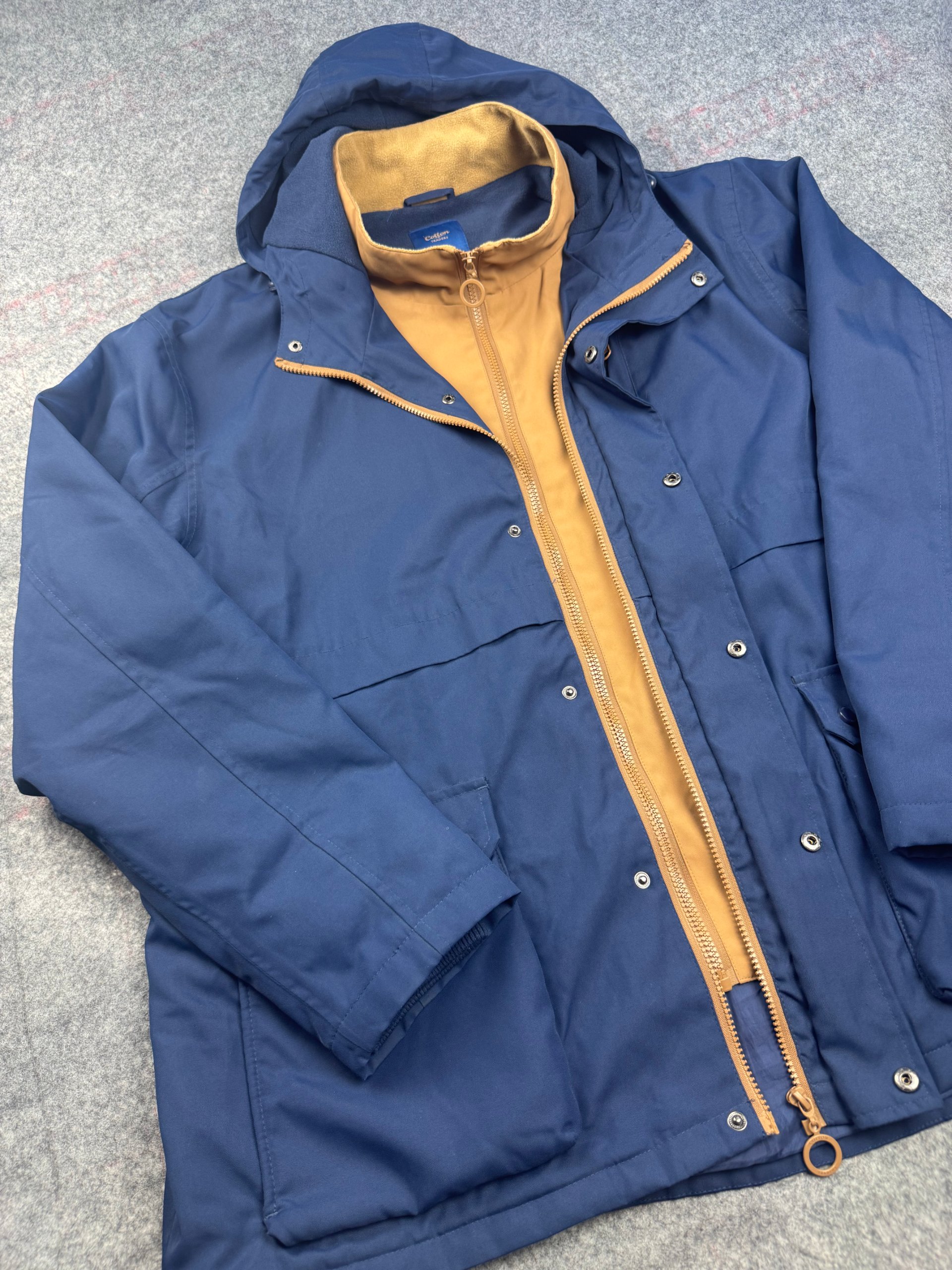 Cotton Traders Navy & Tan Hooded Parka Jacket 3XL image 3
