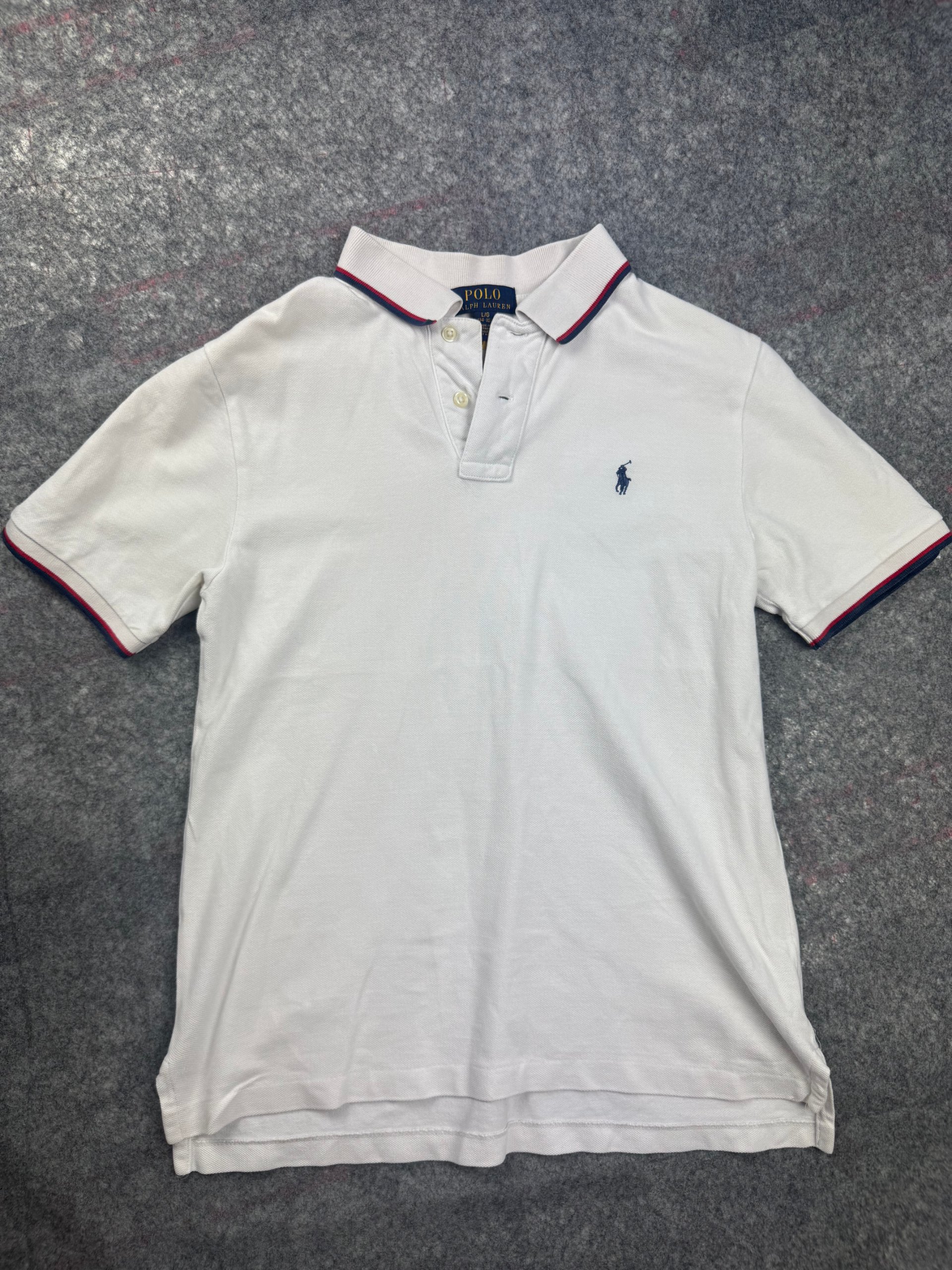Ralph Lauren White & Navy Trim Polo Shirt L/G (14-16) Cotton Kids