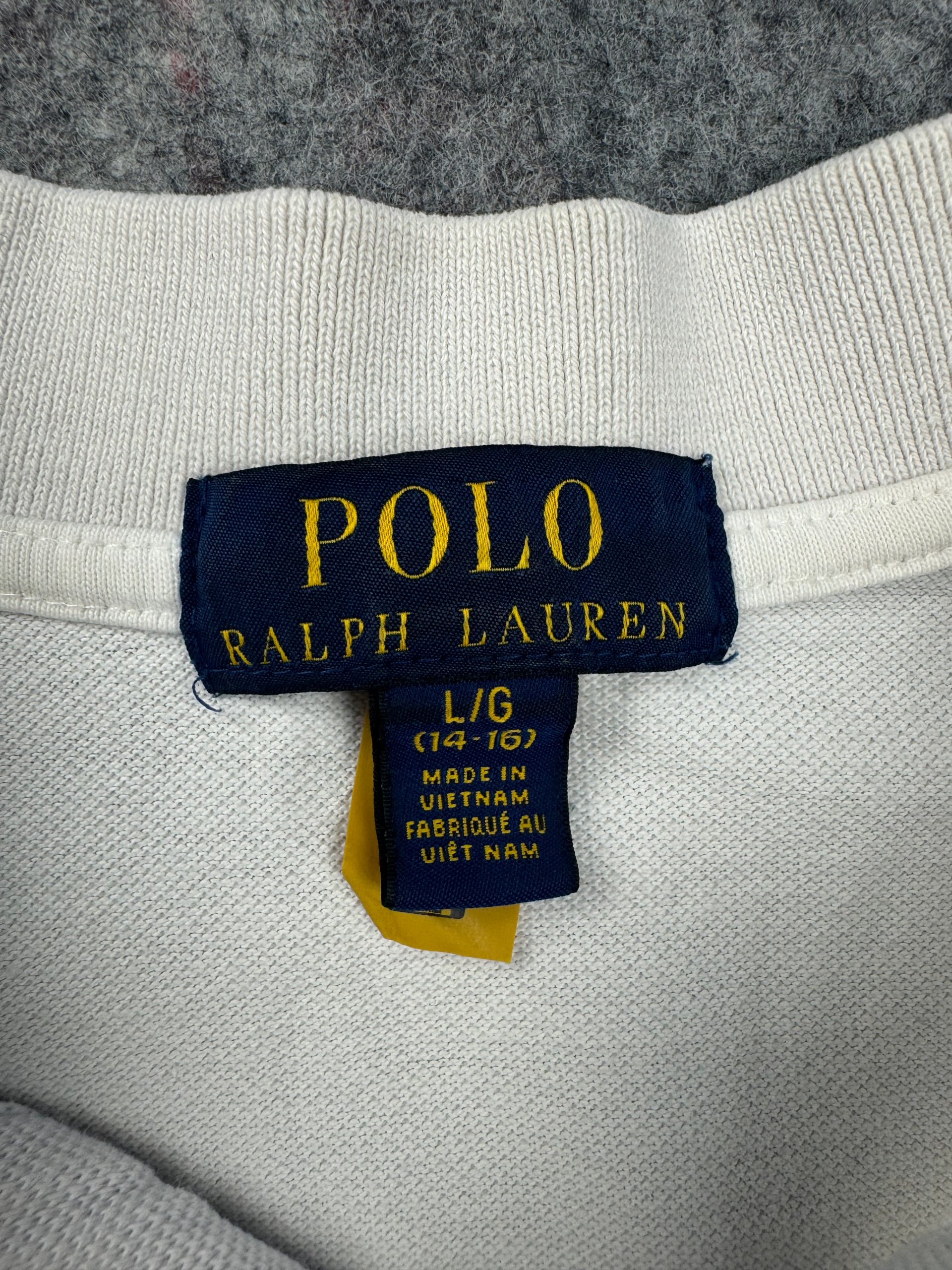 Ralph Lauren White & Navy Trim Polo Shirt L/G (14-16) Cotton Kids image 3