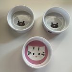 Oops! Cat White & Grey & Pink Ceramic Pet Bowls Set of 3