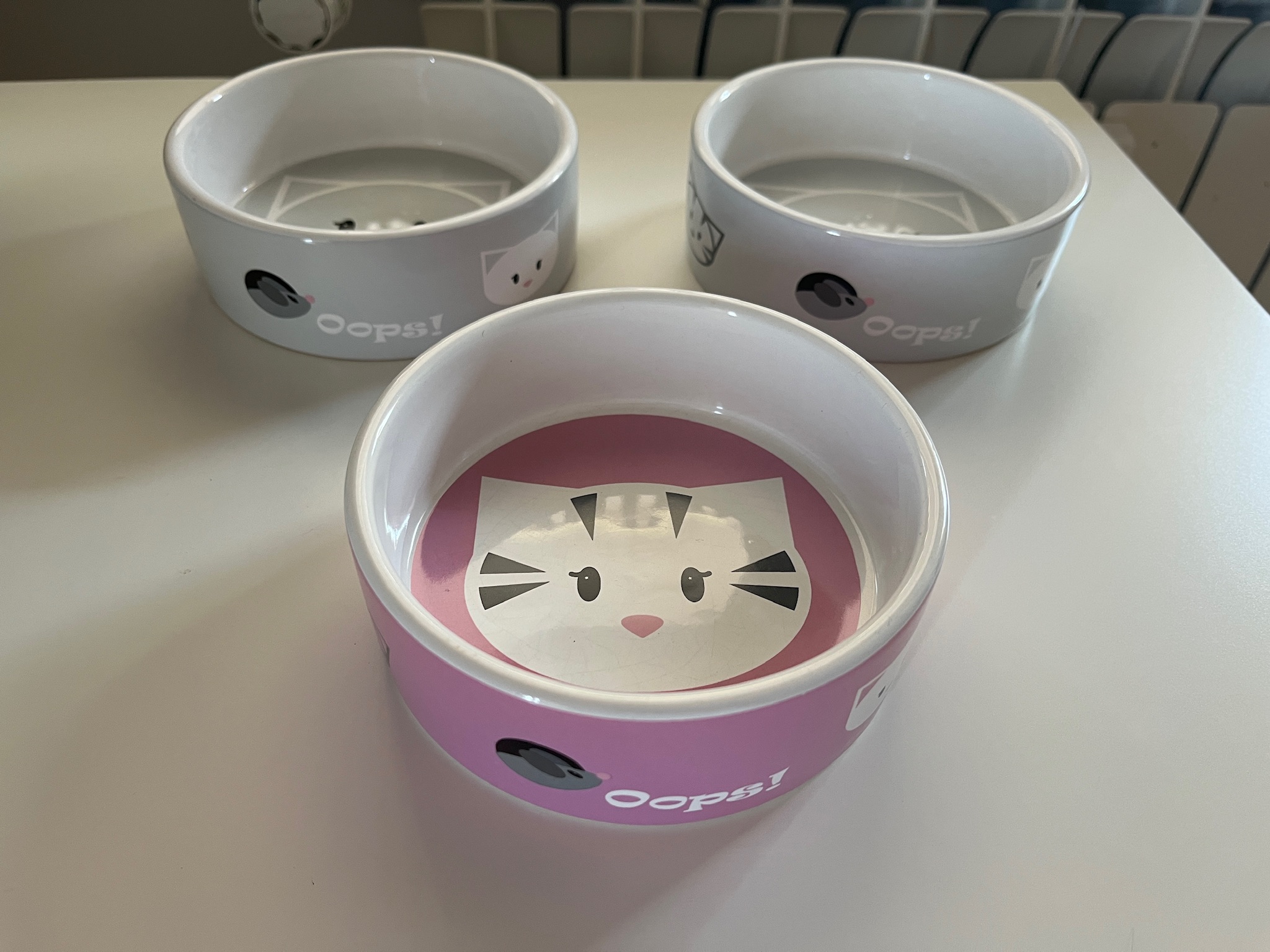 Oops! Cat White & Grey & Pink Ceramic Pet Bowls Set of 3 image 2