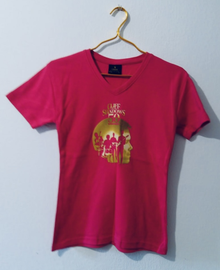 Cliff Shadows Pink V-Neck Cotton T-Shirt Small