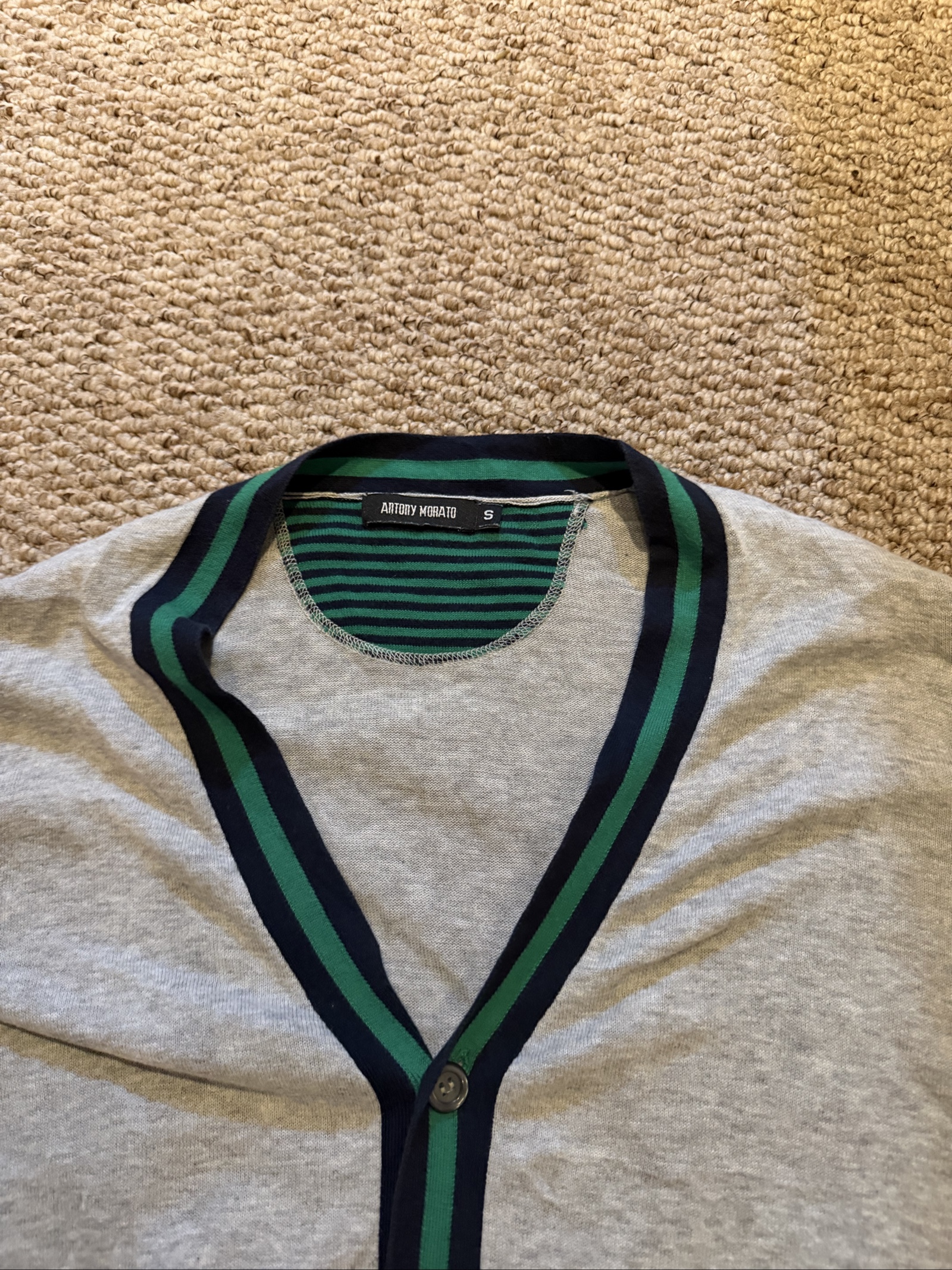 Antony Morato Grey & Green Stripe Cardigan Small image 2