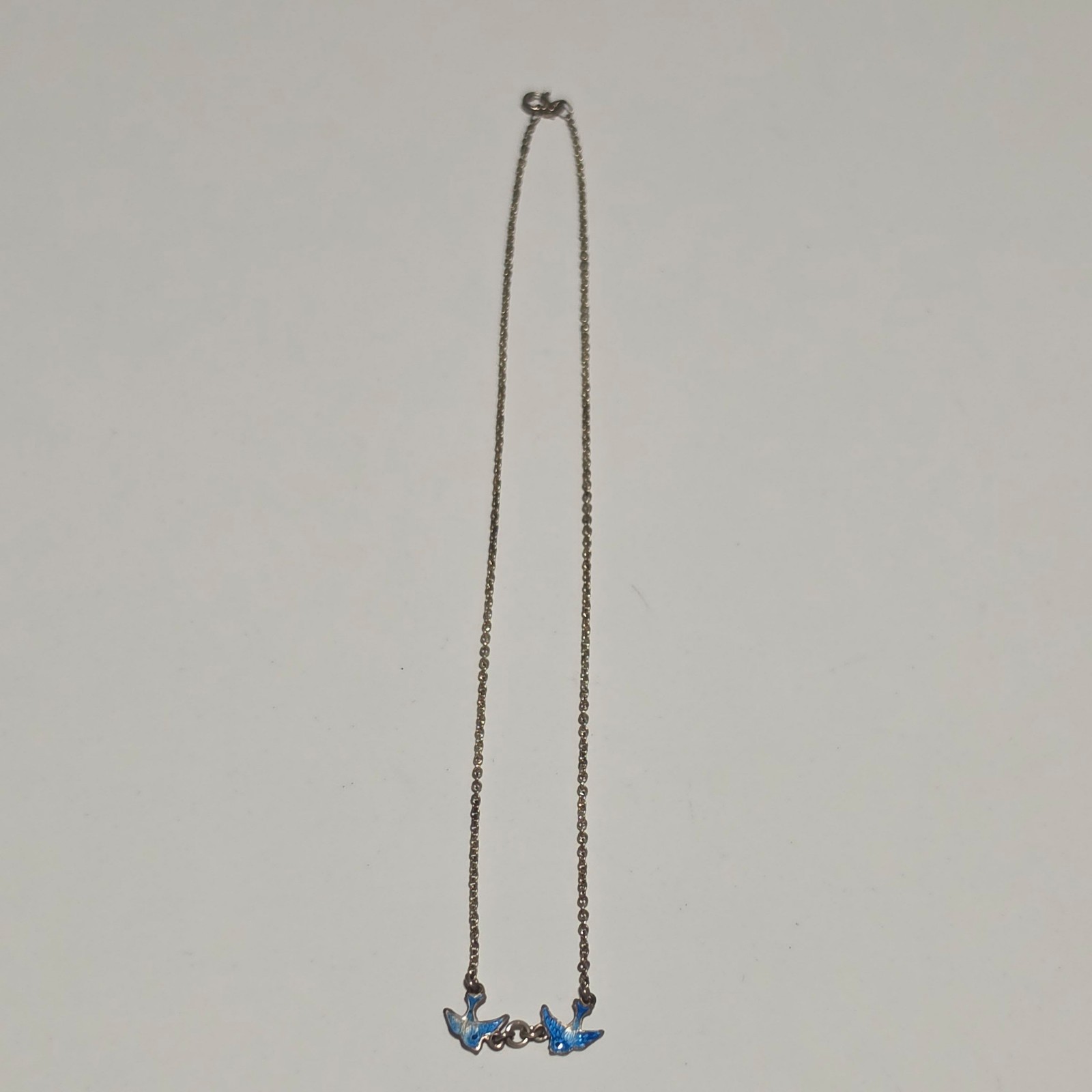 Vintage Sterling Silver Blue Enamel Bird necklace . B4