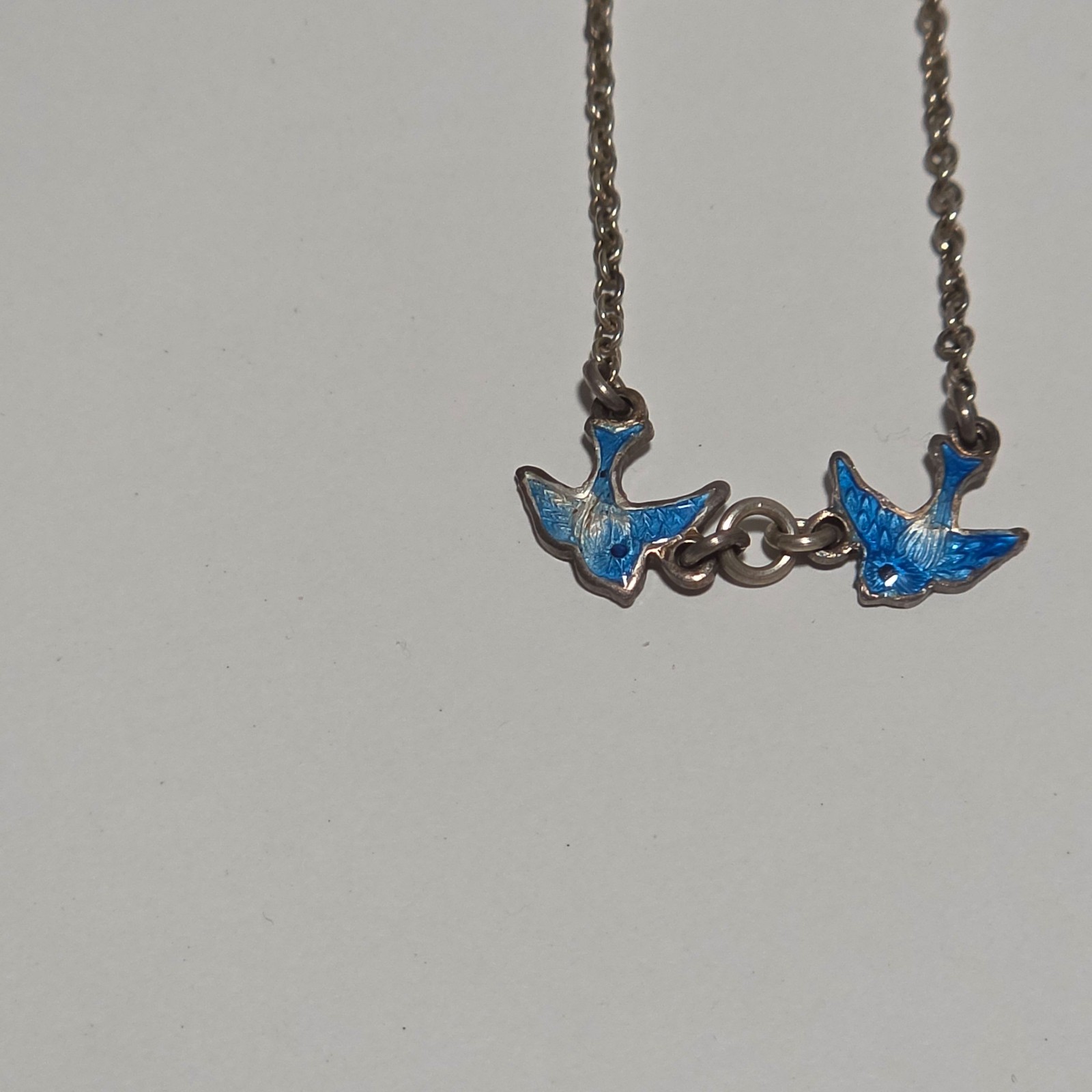 Vintage Sterling Silver Blue Enamel Bird necklace . B4 image 2