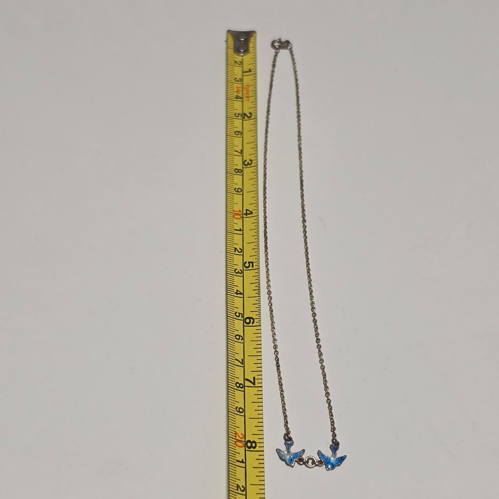 Vintage Sterling Silver Blue Enamel Bird necklace . B4 image 4