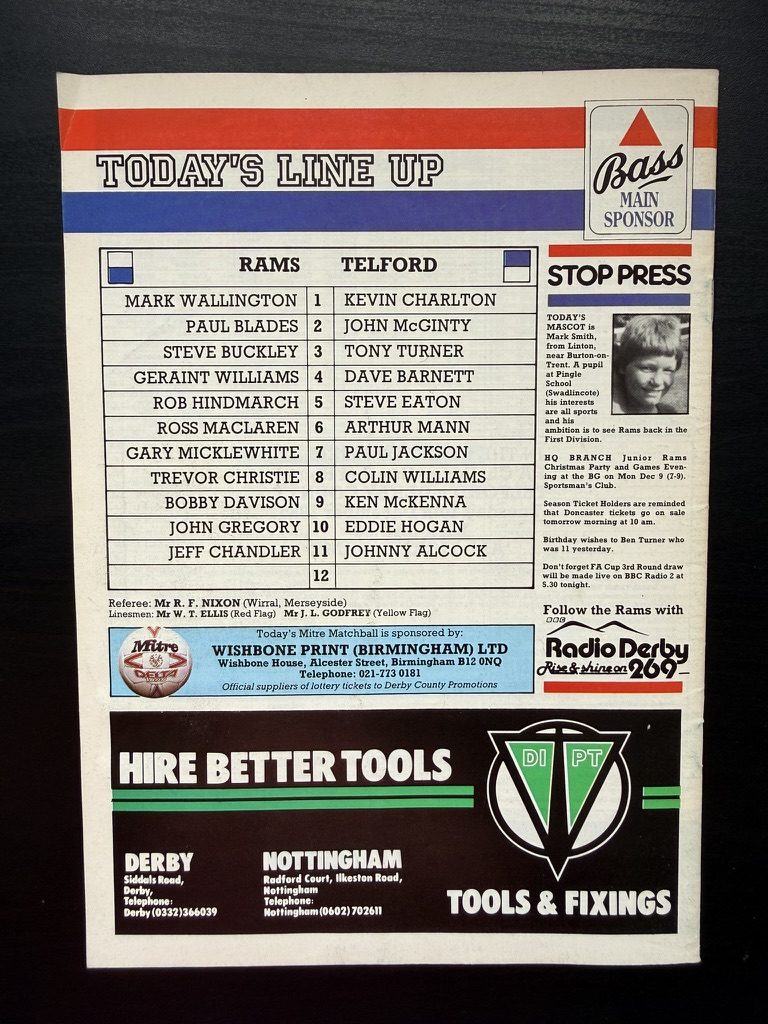 Derby County RAM Magazine FA Challenge Cup Matchday Programme1985 Telford United image 2
