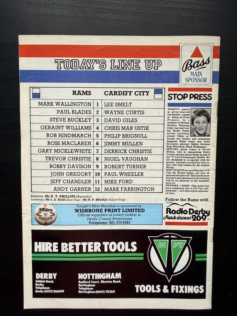 Derby County Ram Magazine Official Matchday Magazine No.22 Cardiff City image 2