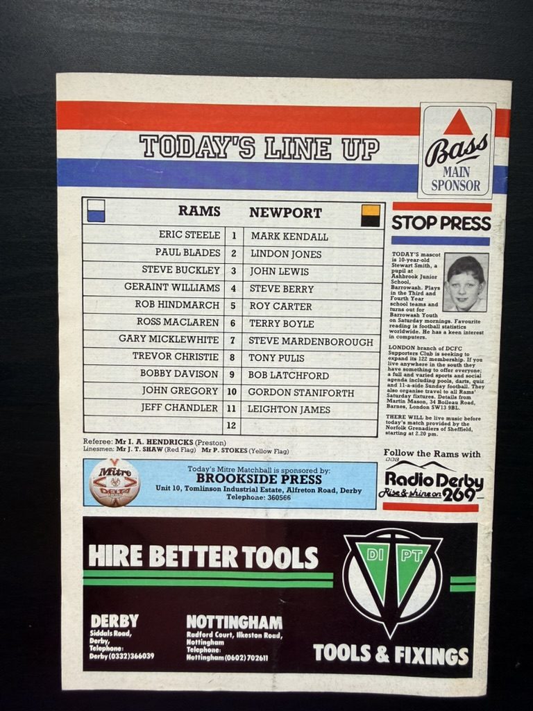 Derby County RAM Magazine Official Matchday Programme 29 March 1986 Newport County image 2