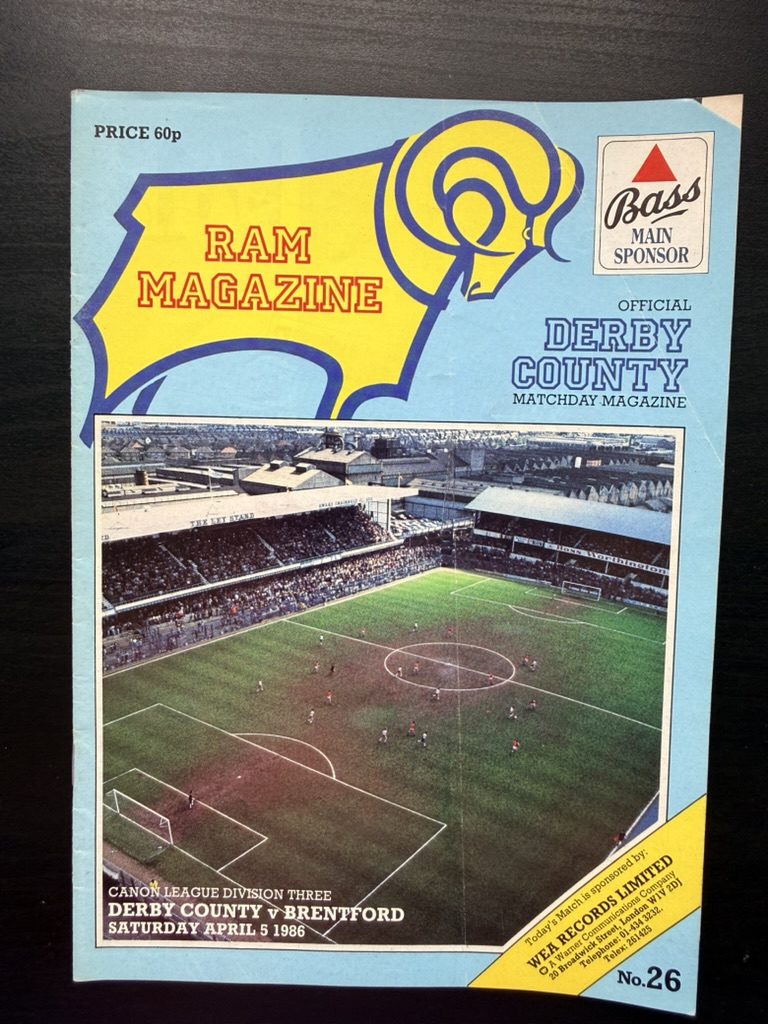 Official Derby County Ram Magazine April 5 1986 Football Programme Brentford