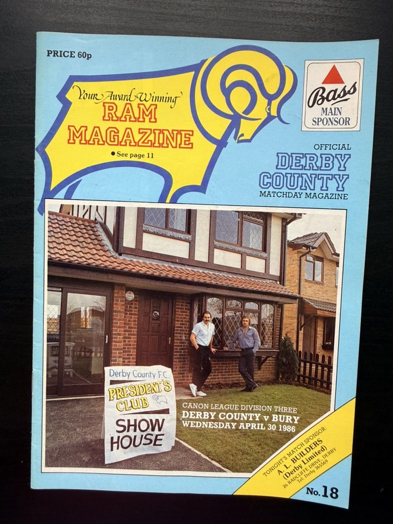 Ram Magazine Derby County Matchday Magazine No.18 1986 Bury