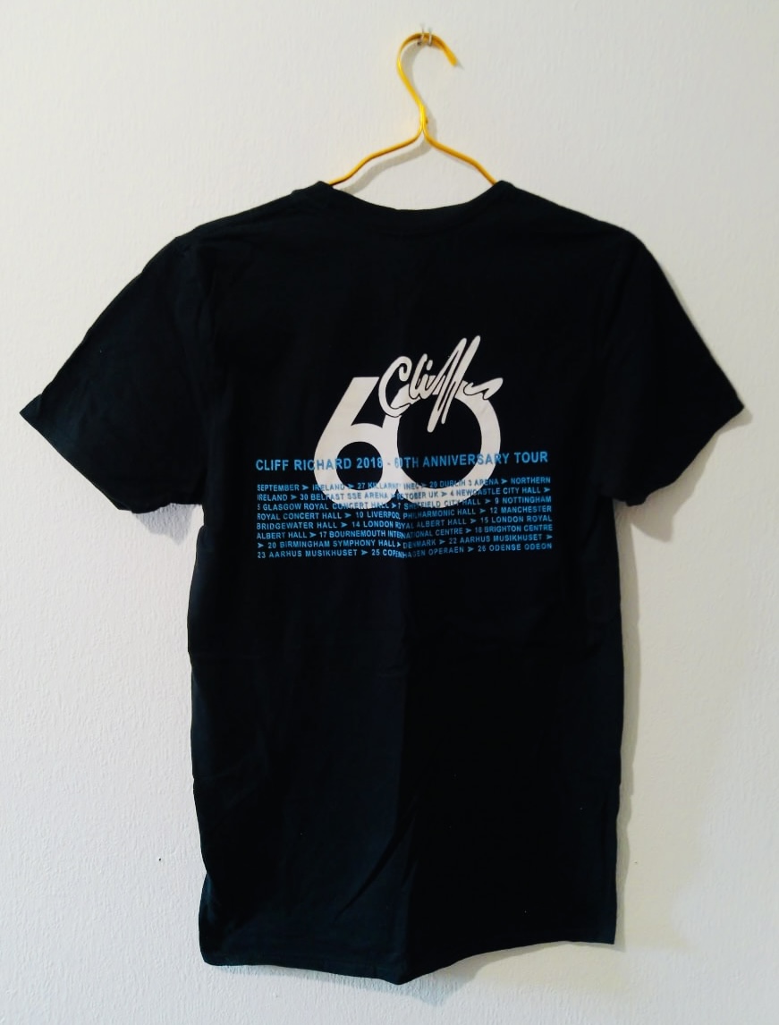 Bnwot Men’s Cliff Richard Black 65th Anniversary Tour Graphic T-Shirt Medium All Seasons Outwear Indoors Outdoors Casual image 2