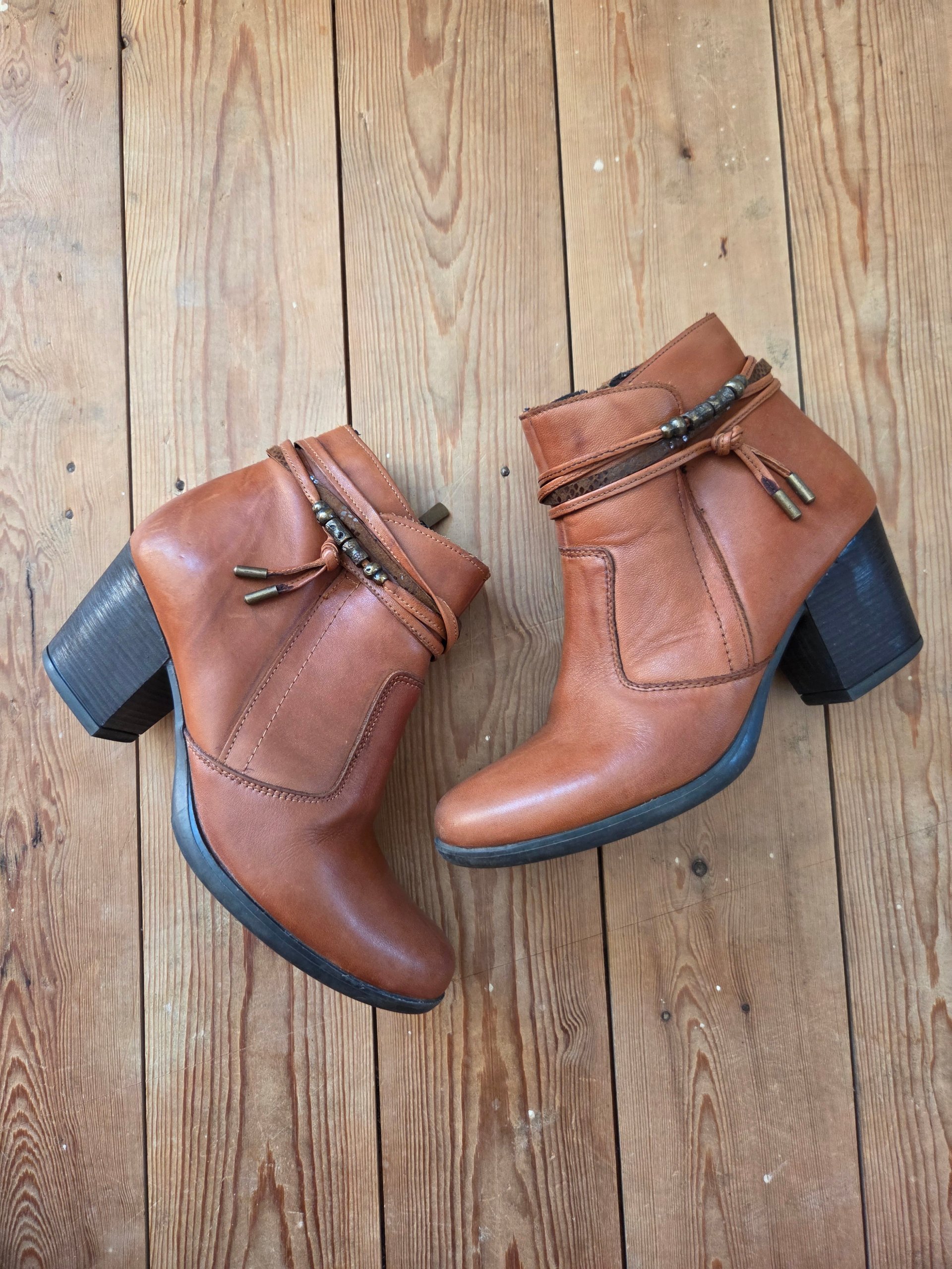 Pavers Brown Tan Ankle Boots Women’s UK 6 EU 39 Block Heel Side Zip