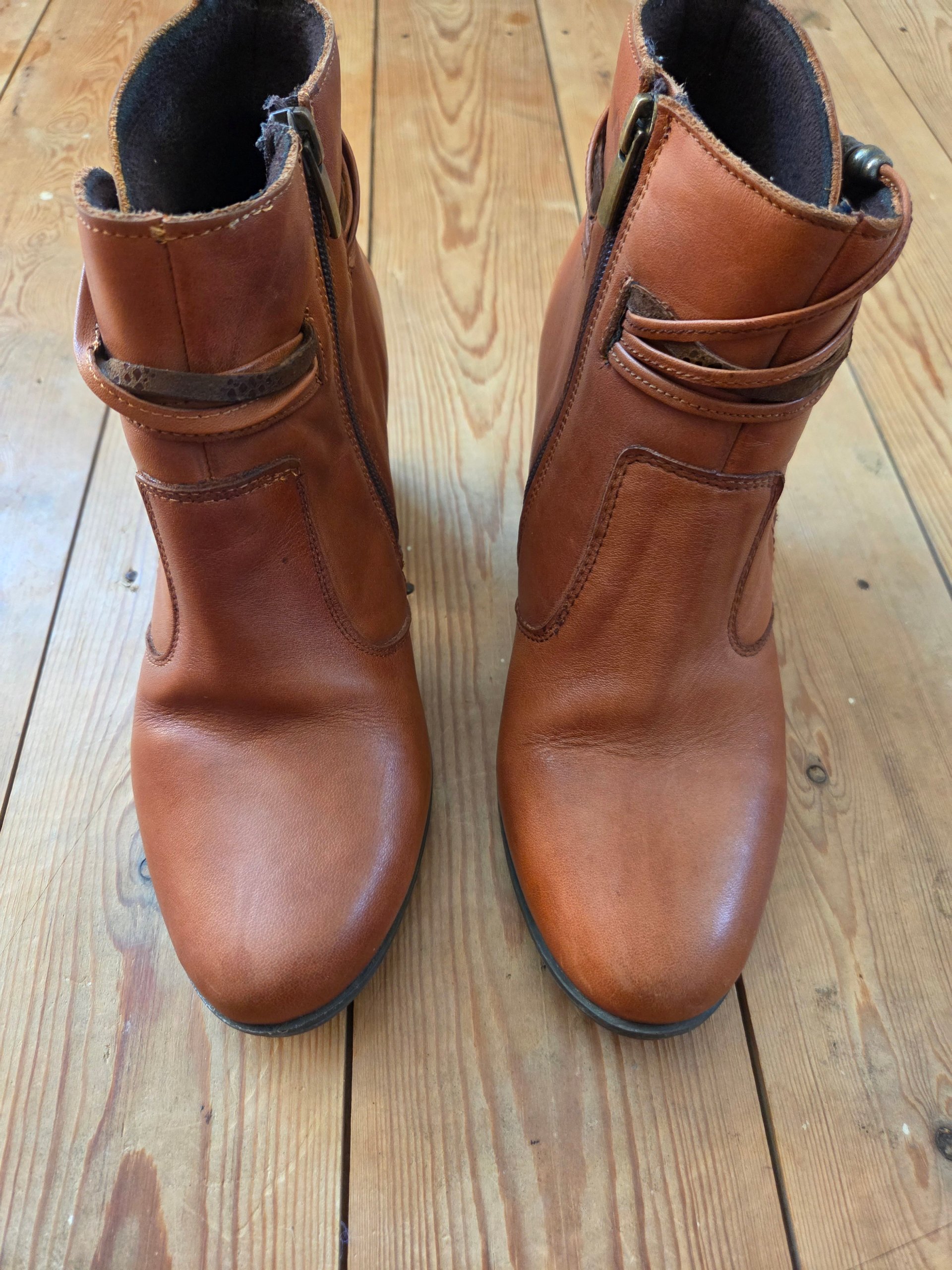 Pavers Brown Tan Ankle Boots Women’s UK 6 EU 39 Block Heel Side Zip image 2