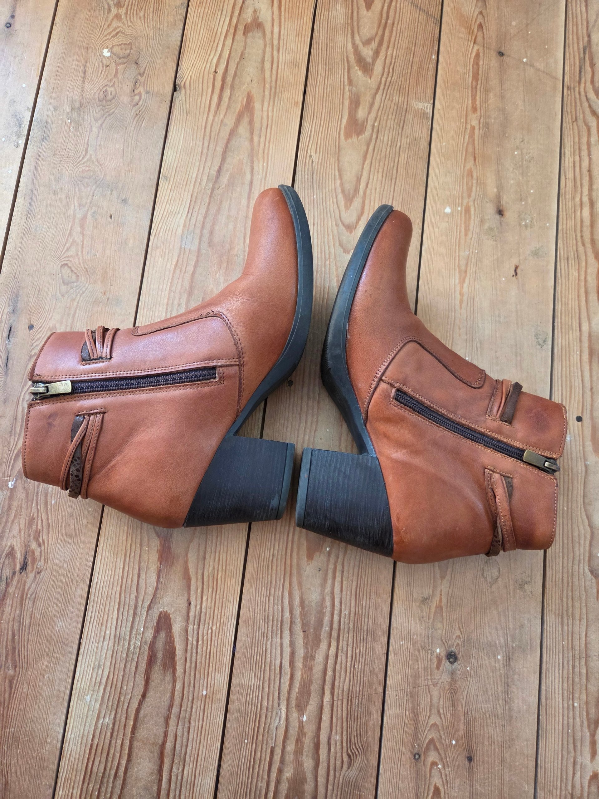 Pavers Brown Tan Ankle Boots Women’s UK 6 EU 39 Block Heel Side Zip image 5
