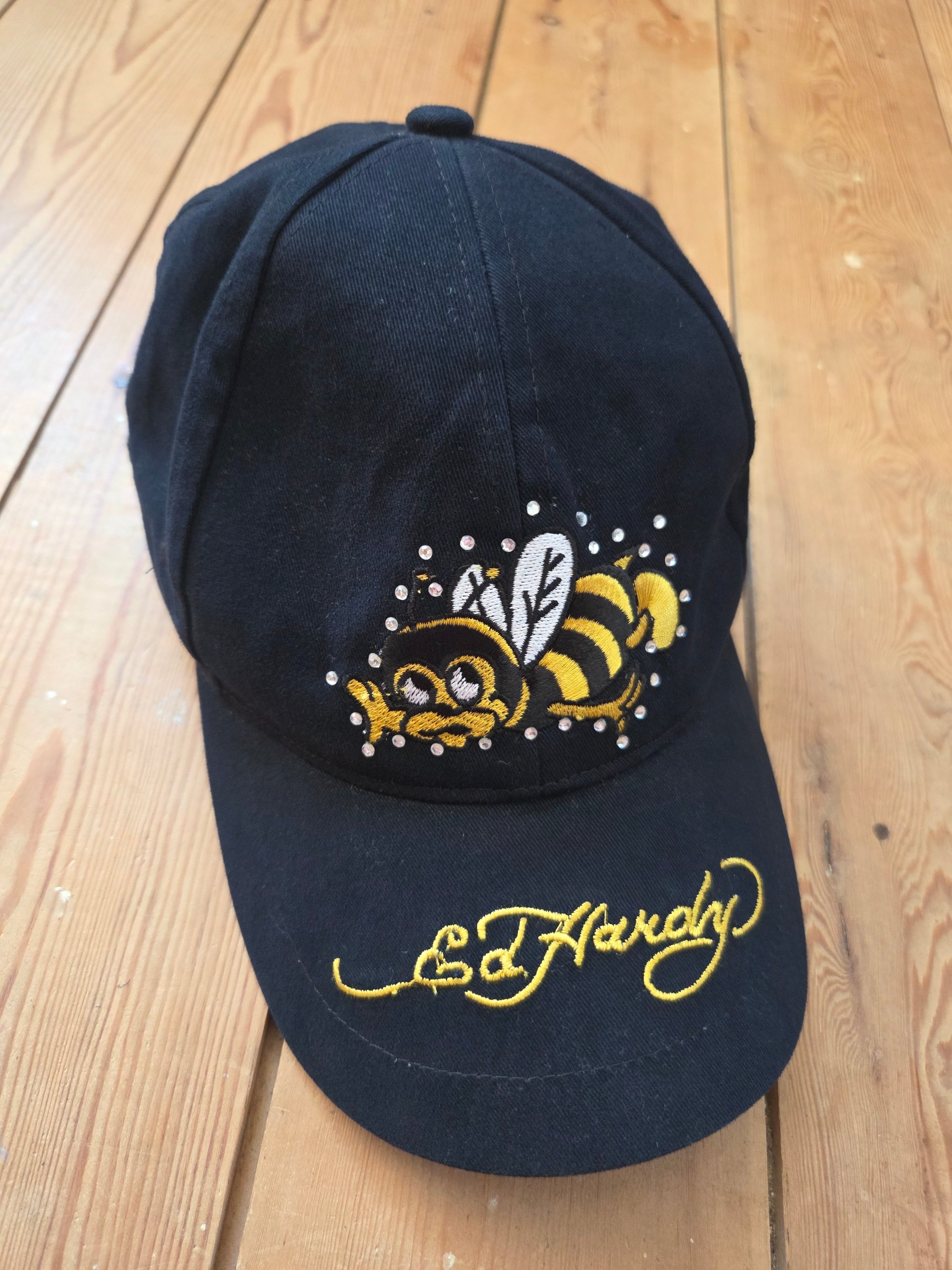 Vintage Ed Hardy Busy Bee Black Rhinestone Embroidered Baseball Cap Y2K W55