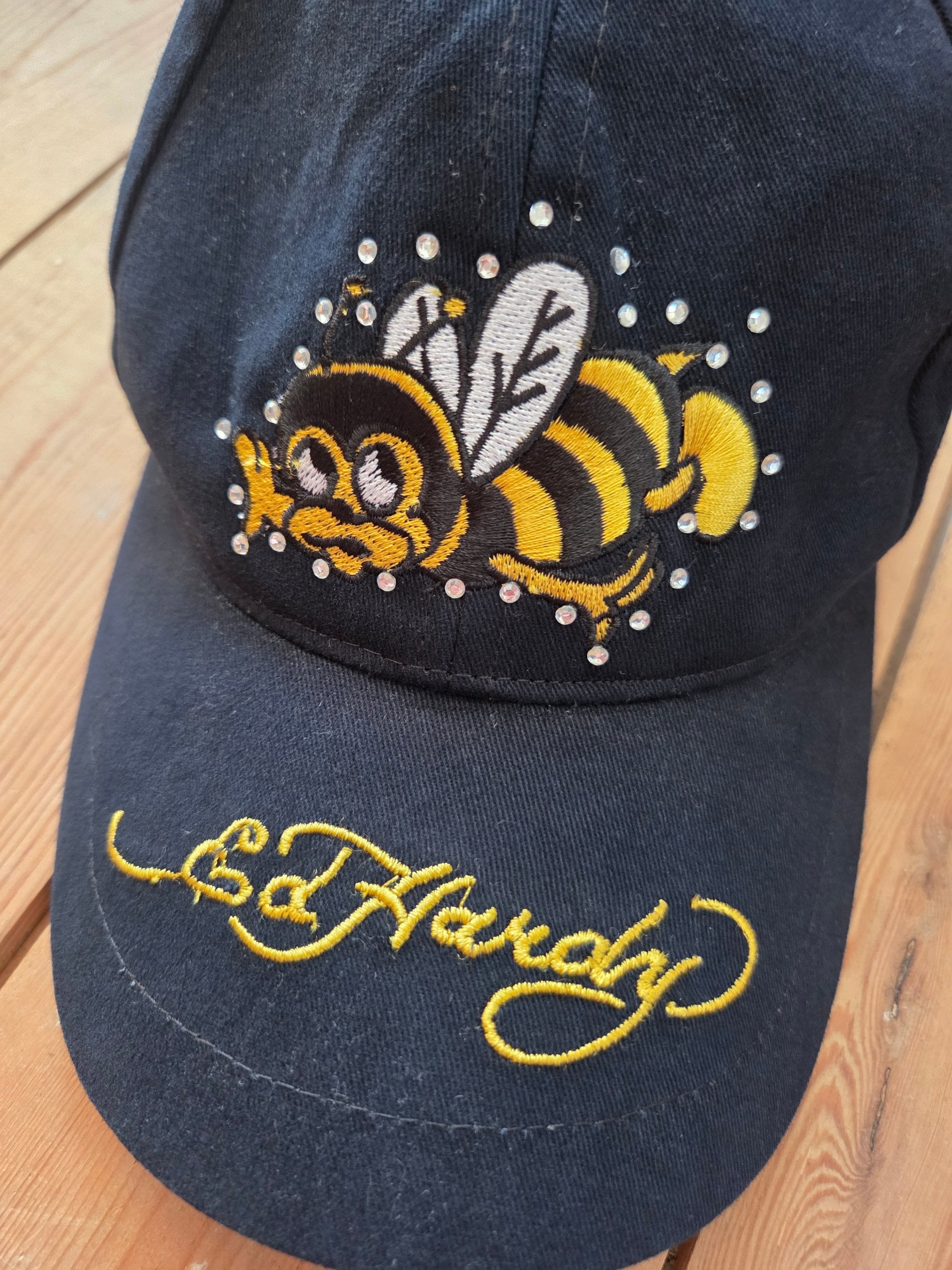 Vintage Ed Hardy Busy Bee Black Rhinestone Embroidered Baseball Cap Y2K W55 image 2